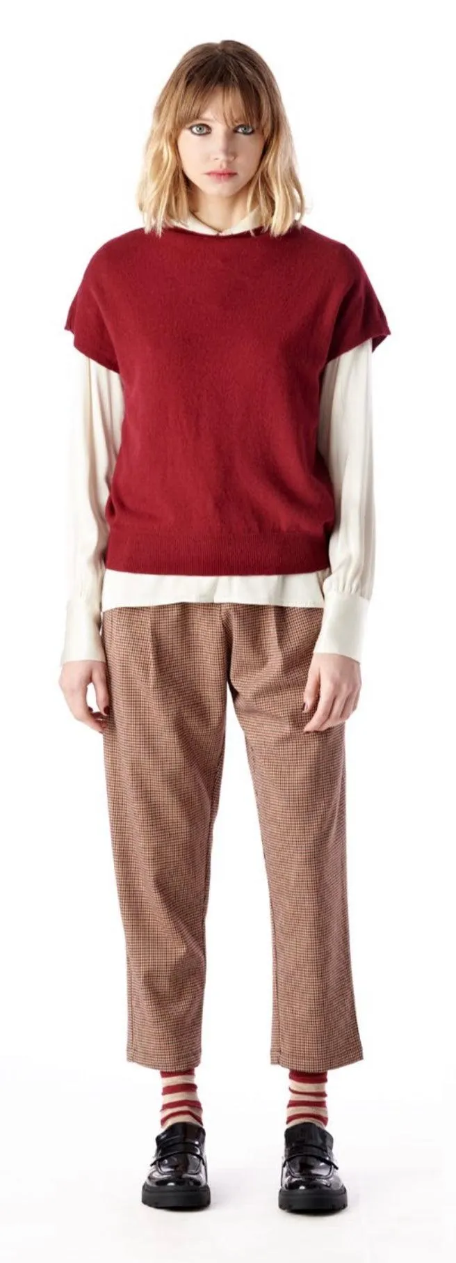 B.yu Check Pant in Red Check - Image 2