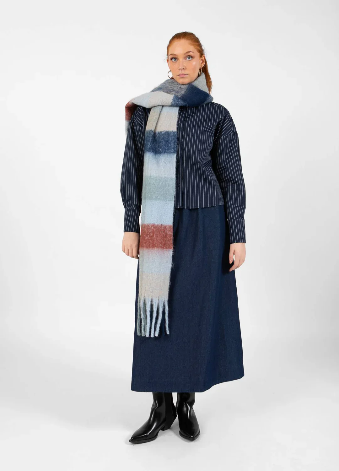 CC Heart Big Check Scarf in Blue Mix