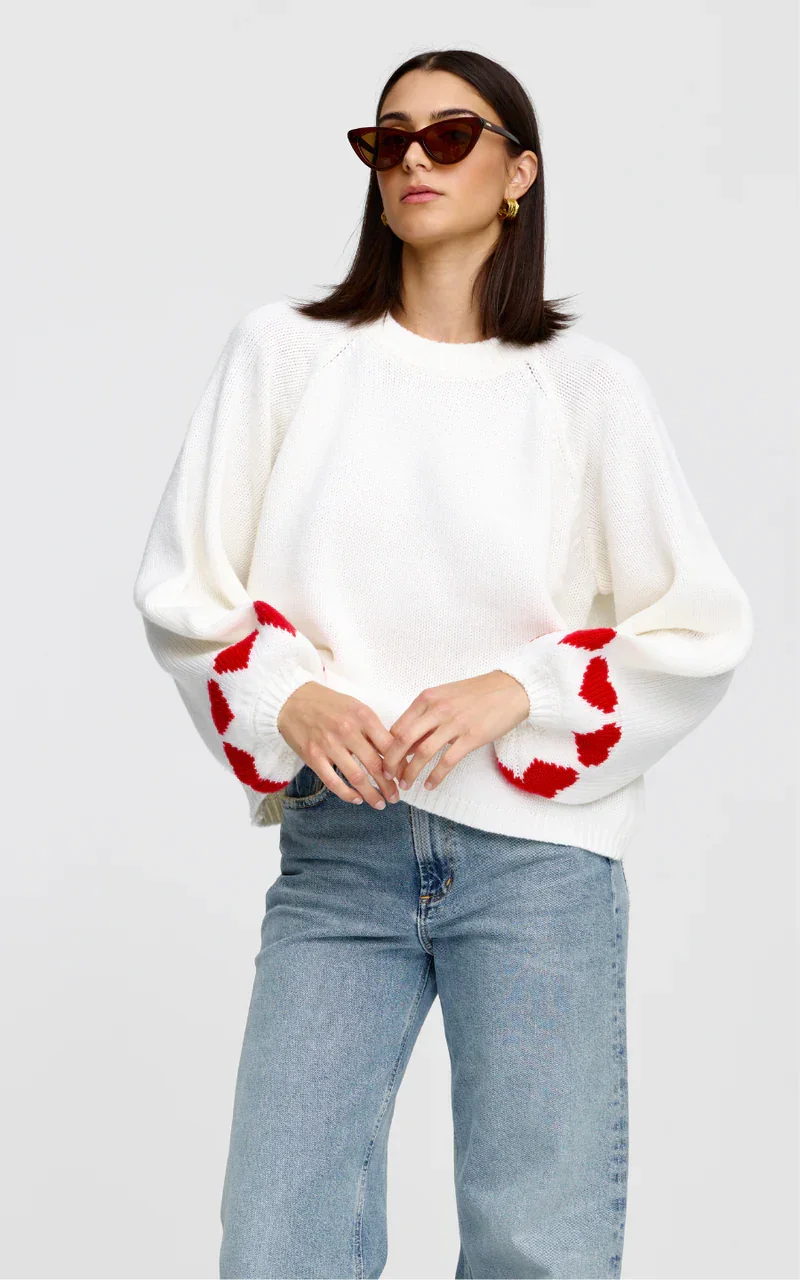 Kinney Cherie Hearts Knit Sweater Ivory - Image 3