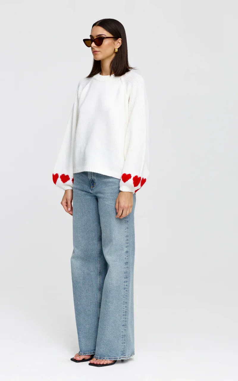 Kinney Cherie Hearts Knit Sweater Ivory - Image 4