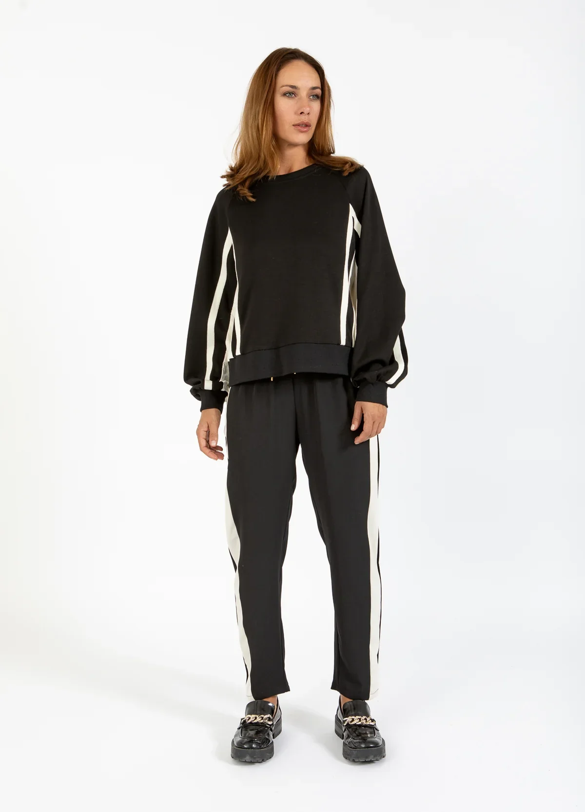 COSTER Sporty Pants with Side Panel in Crème/Black - Image 3