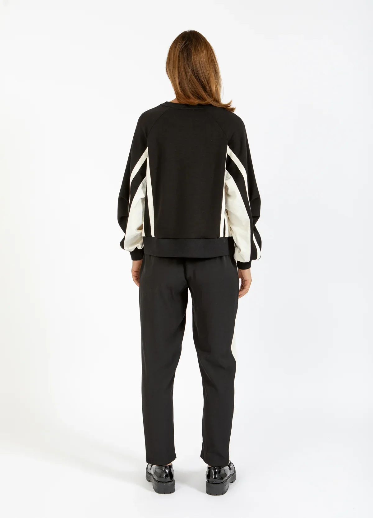 COSTER Sporty Pants with Side Panel in Crème/Black - Image 4