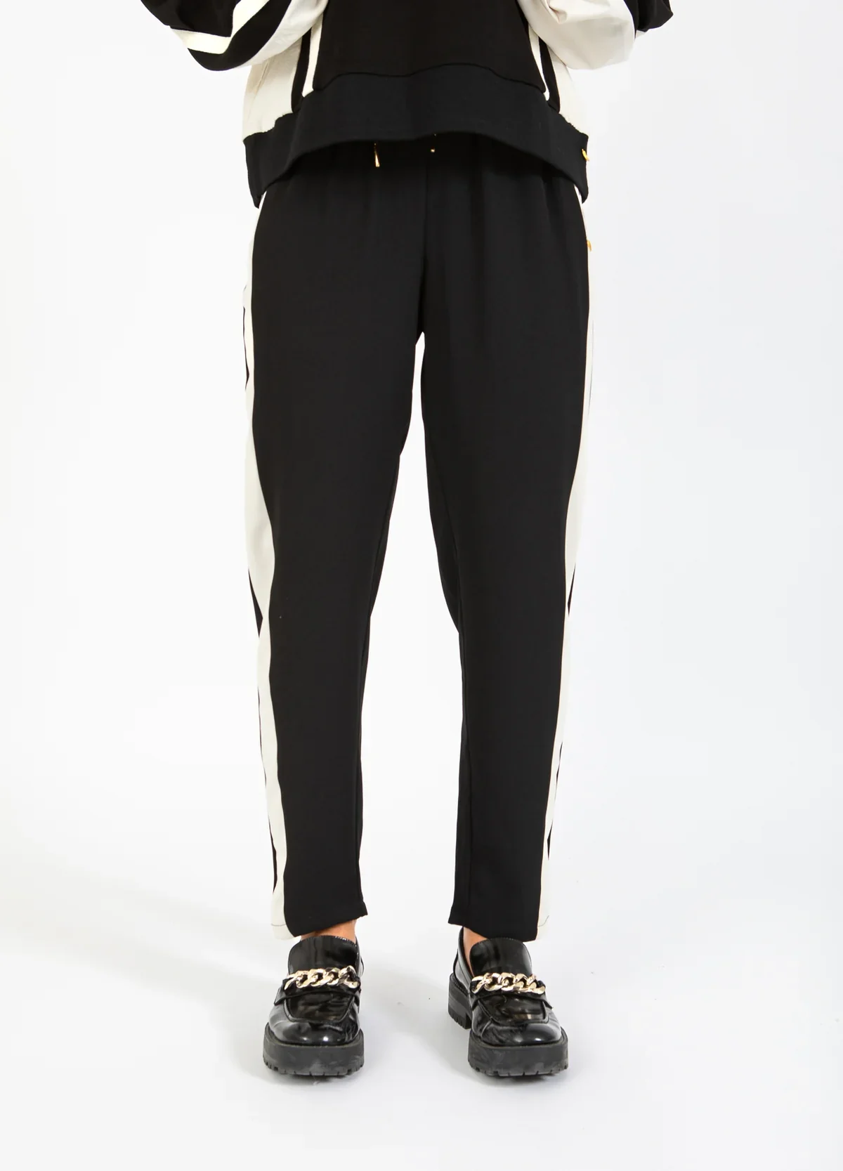COSTER Sporty Pants with Side Panel in Crème/Black - Image 5