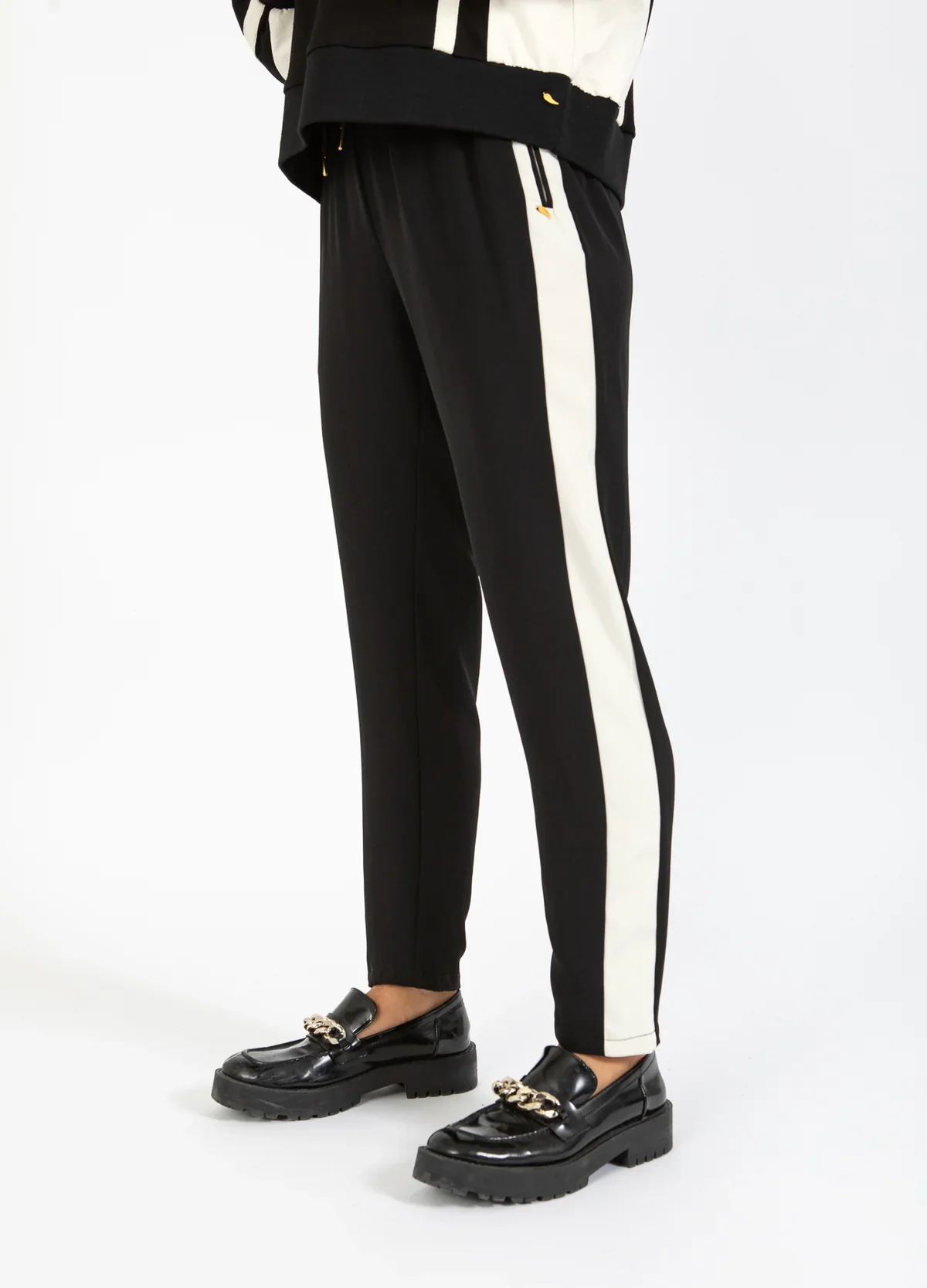 COSTER Sporty Pants with Side Panel in Crème/Black - Image 6