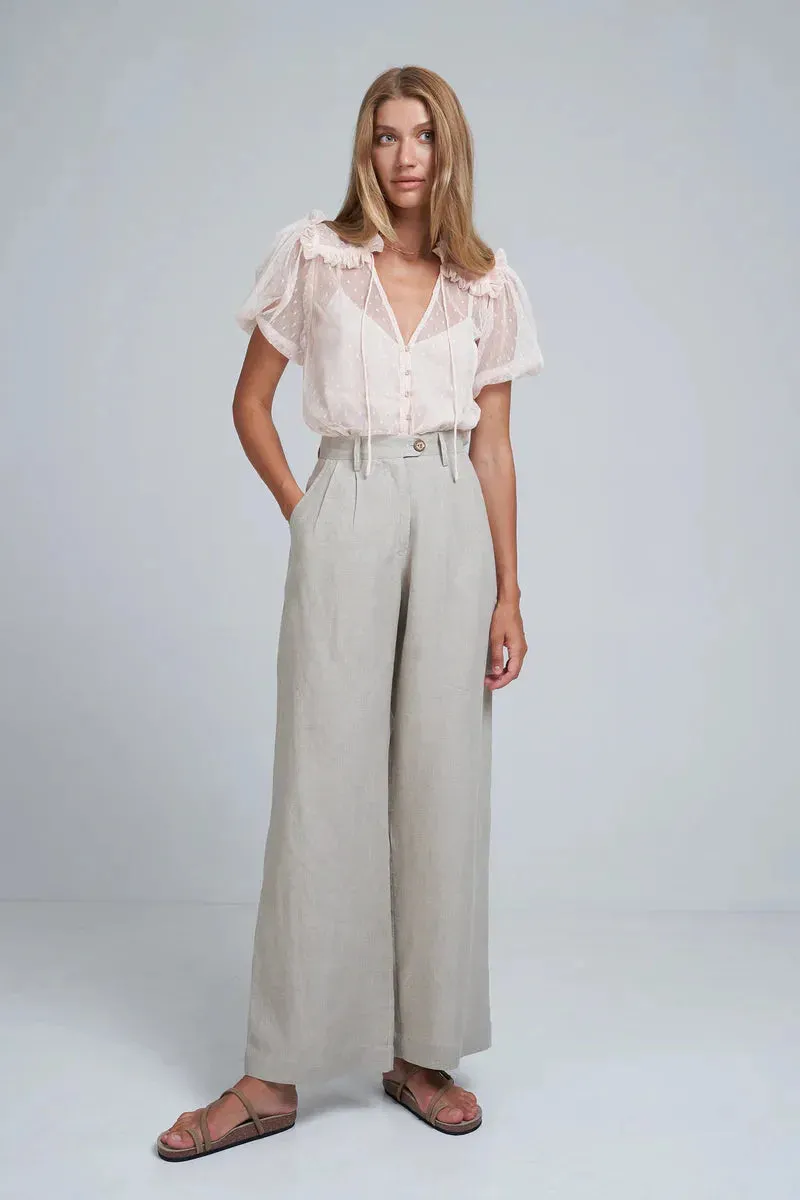 Lilya Day Linen Pant in Natural - Image 3