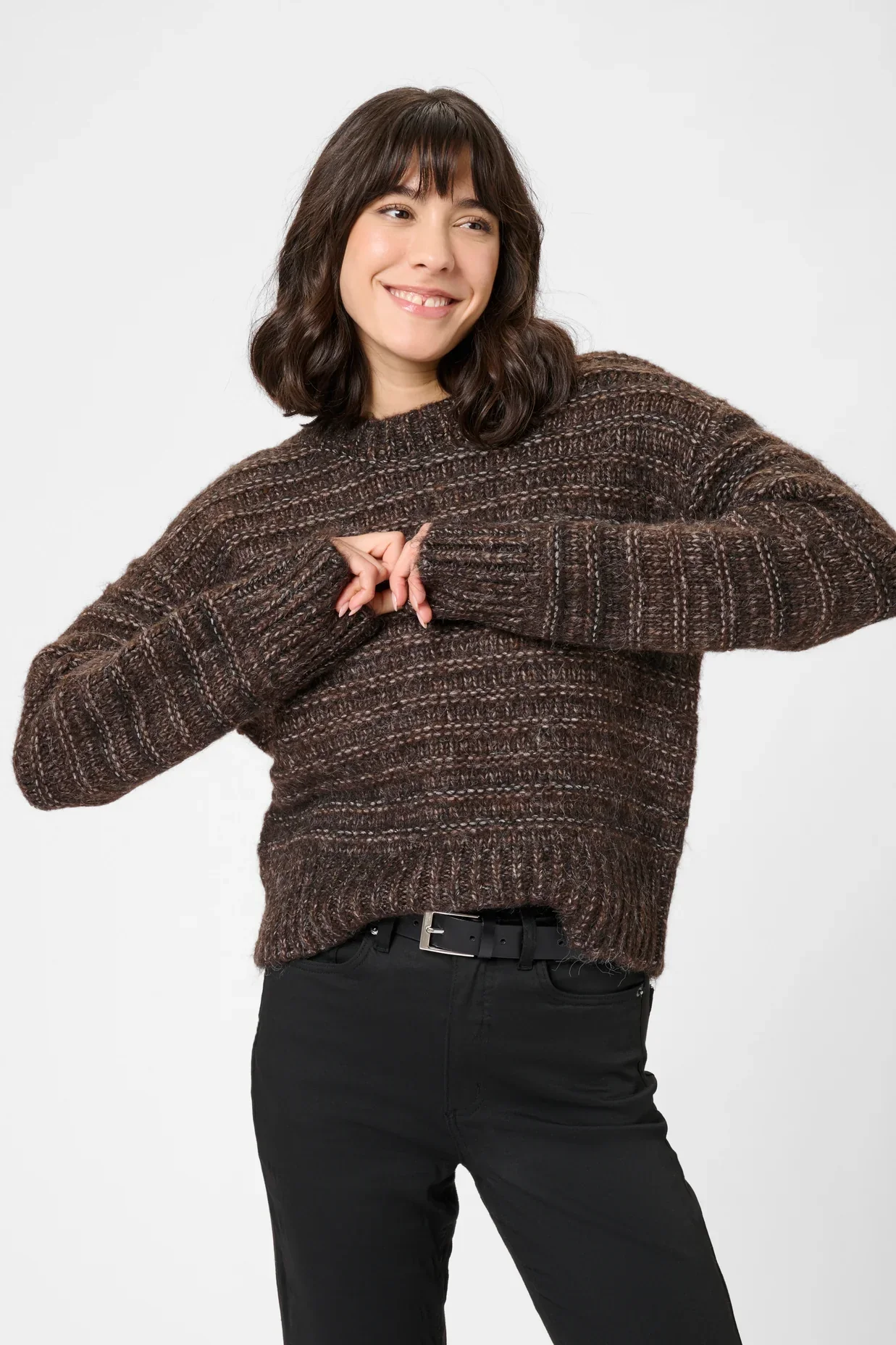 Kaffe KAmarena Knit Pullover Black Coffee Melange - Image 4