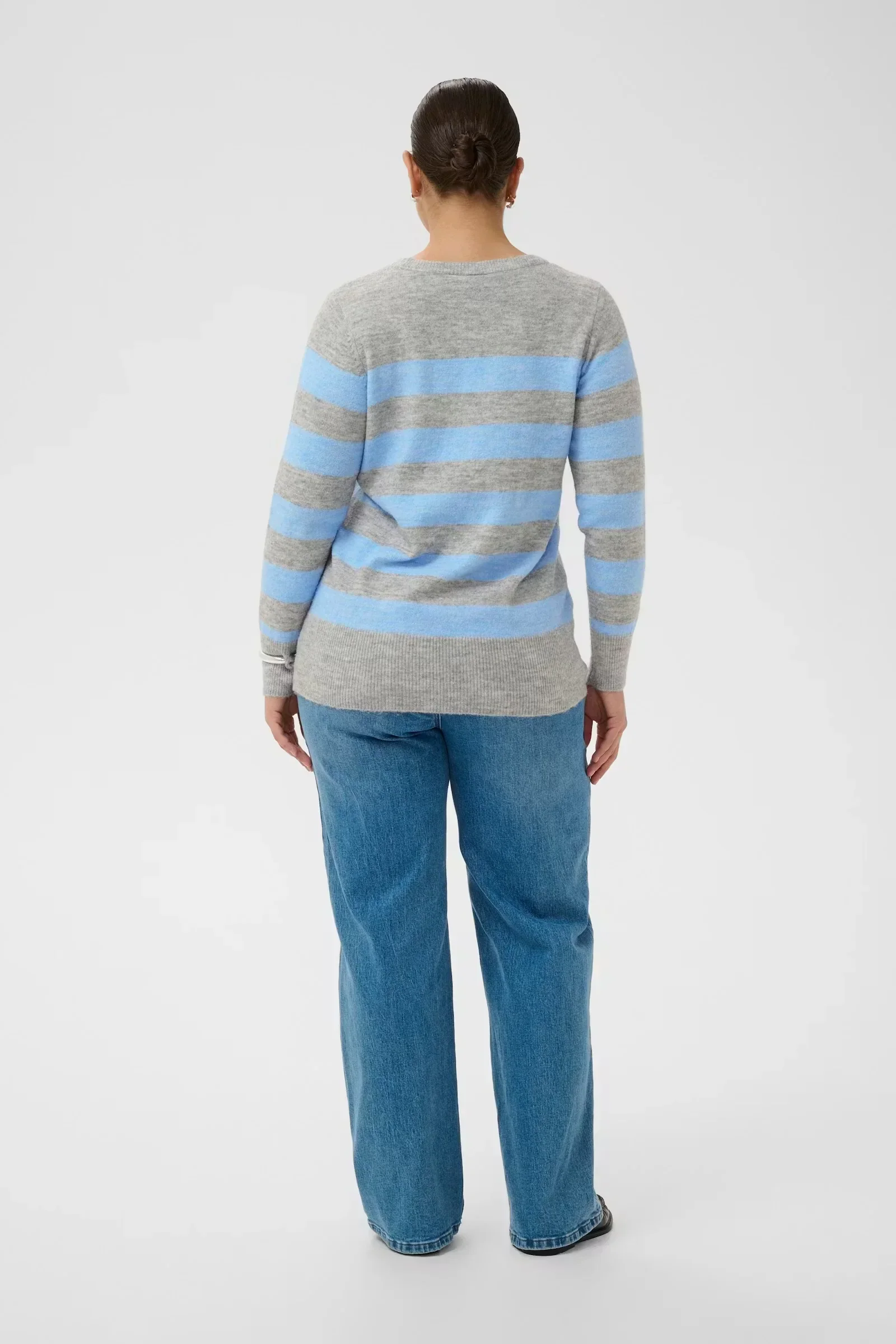 Kaffe KAniel Striped Pullover Light Grey / Blue Melange - Image 5