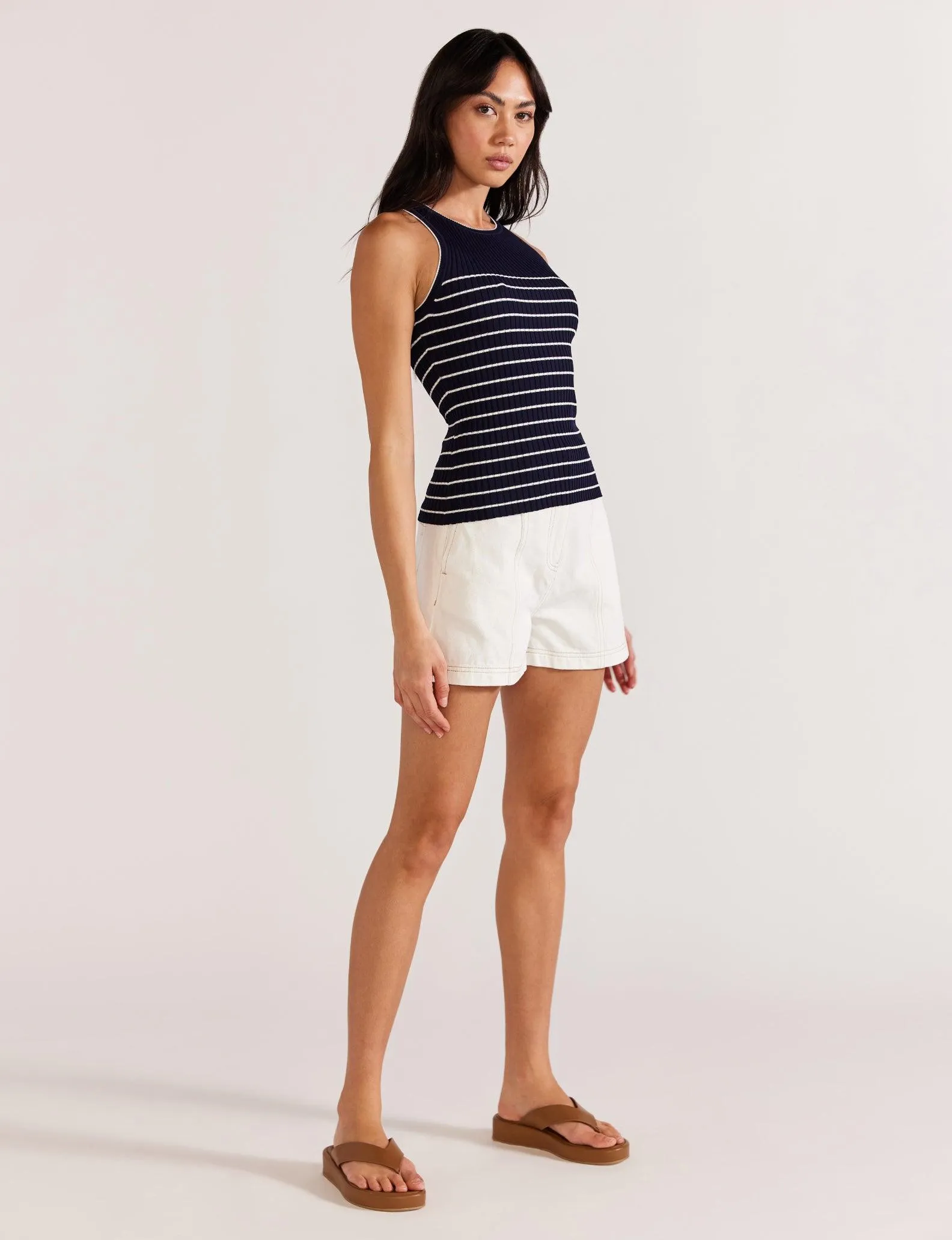 Staple the Label Kiana Stripe Knit Tank in Navy Stripe - Image 2