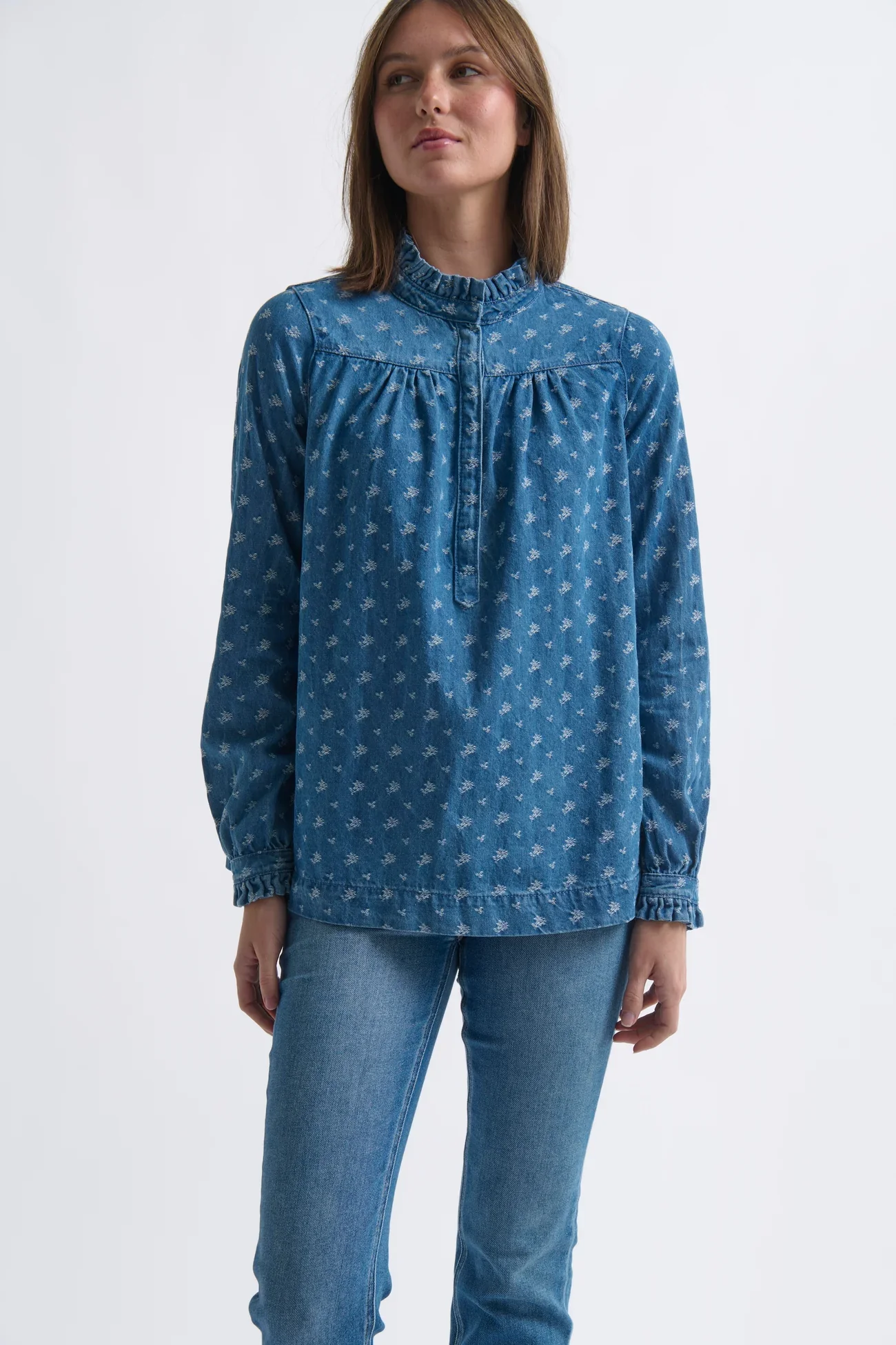 Kireina Tamara Denim Shirt with Flowers - Image 2