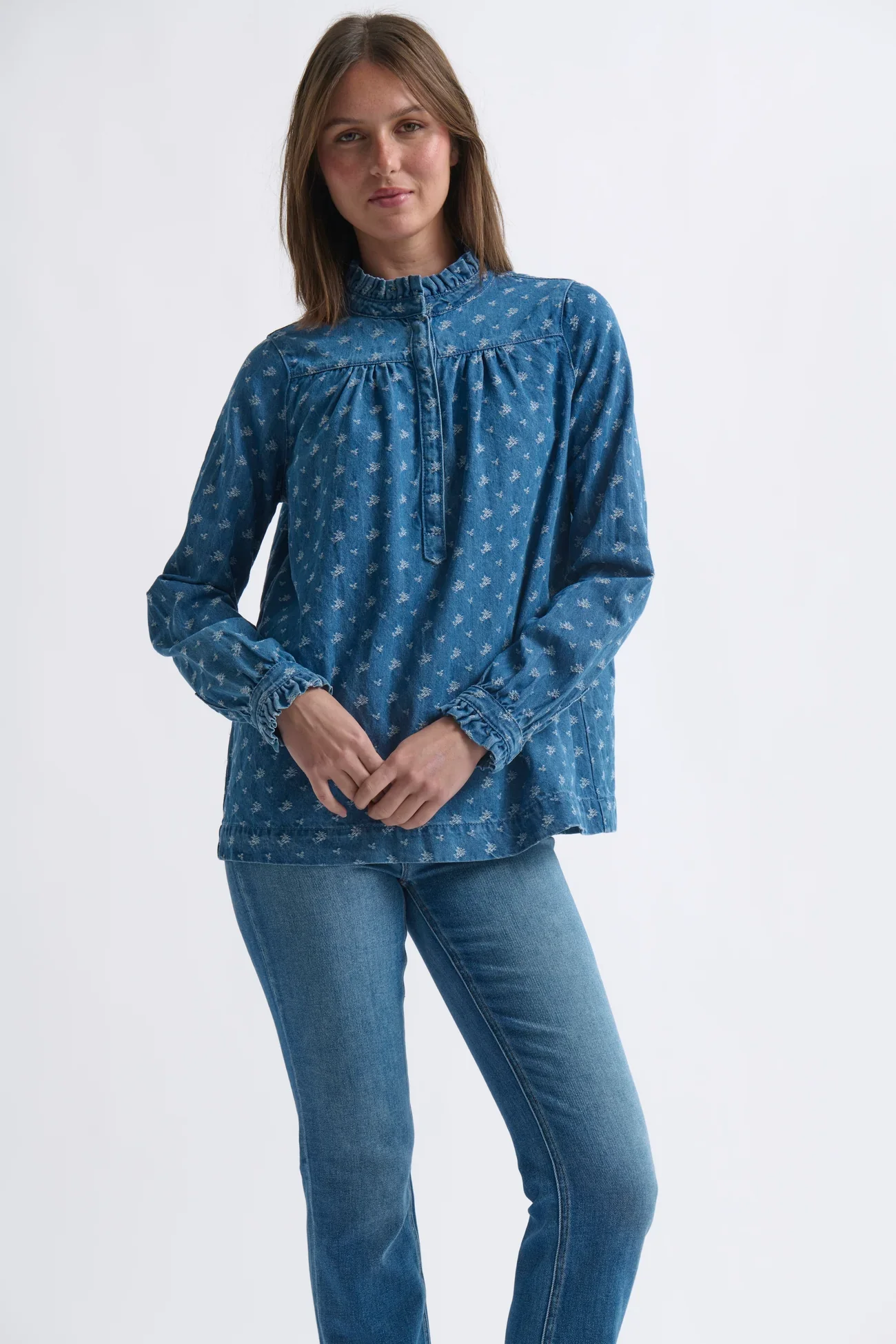 Kireina Tamara Denim Shirt with Flowers - Image 3