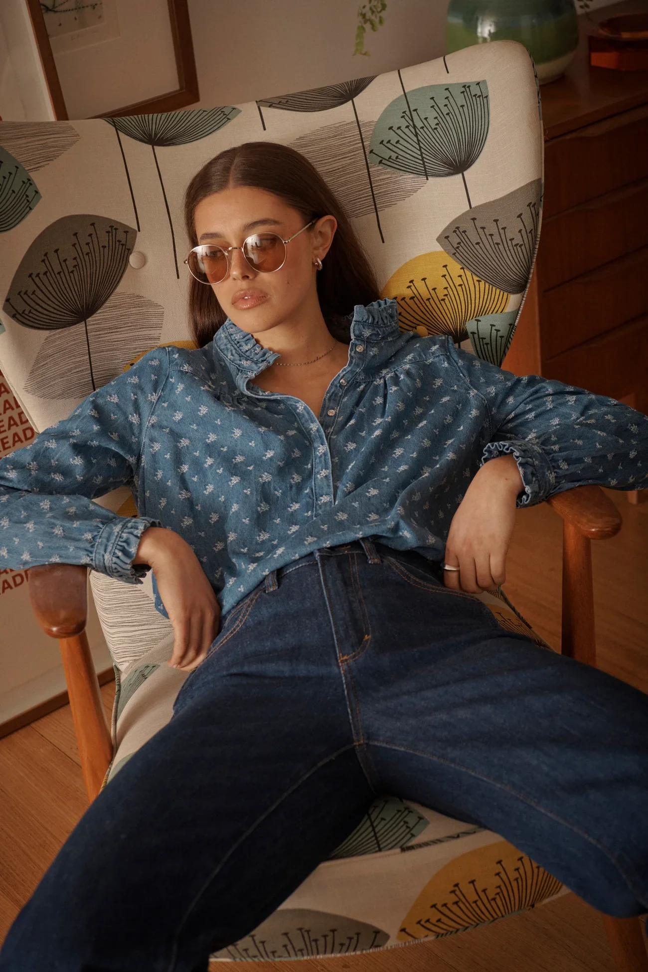 Kireina Tamara Denim Shirt with Flowers - Image 4