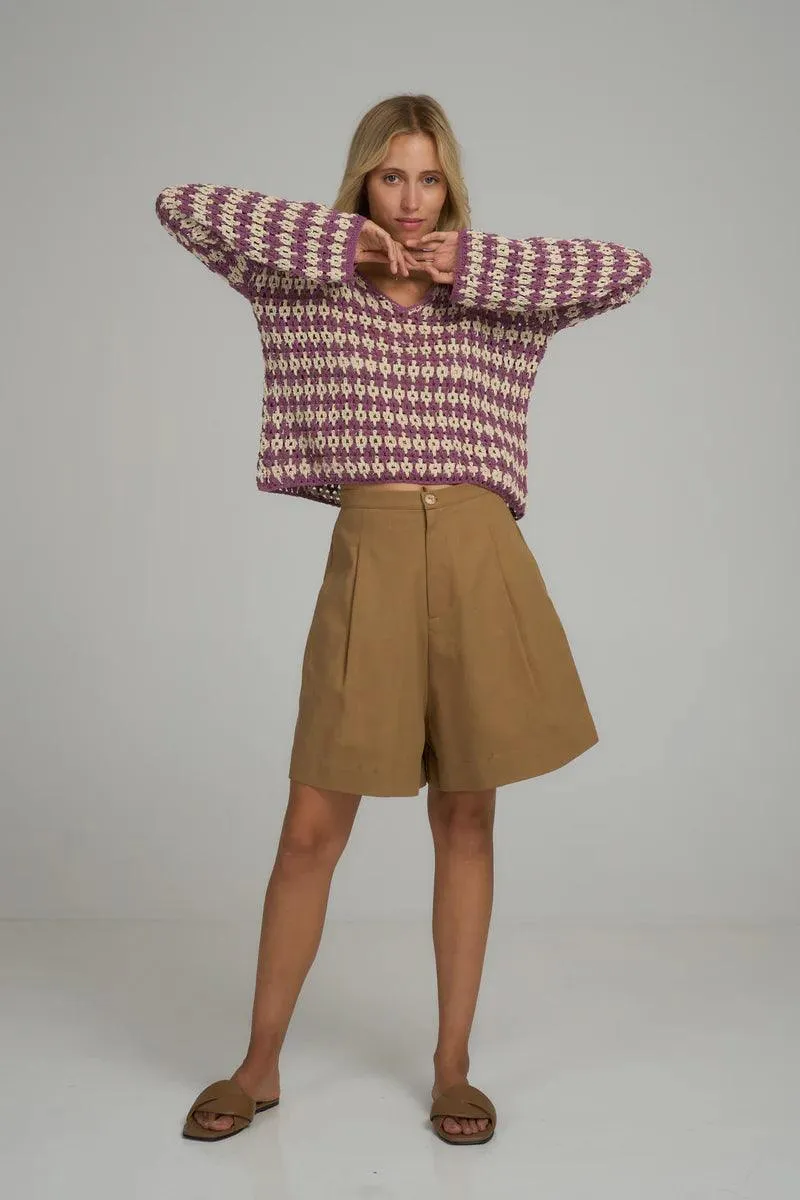 Lilya Vacance Crochet Top in Lavender Ivory - Image 3