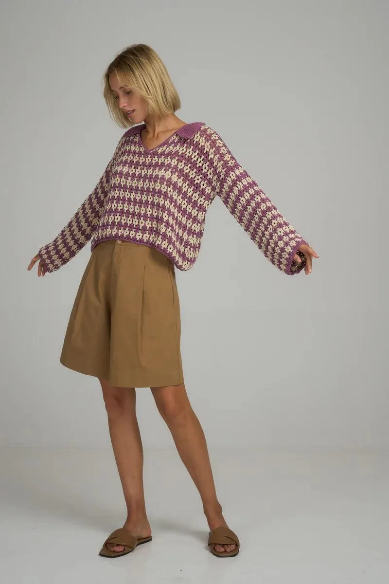Lilya Vacance Crochet Top in Lavender Ivory - Image 4