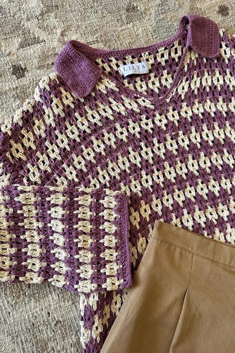 Lilya Vacance Crochet Top in Lavender Ivory - Image 9