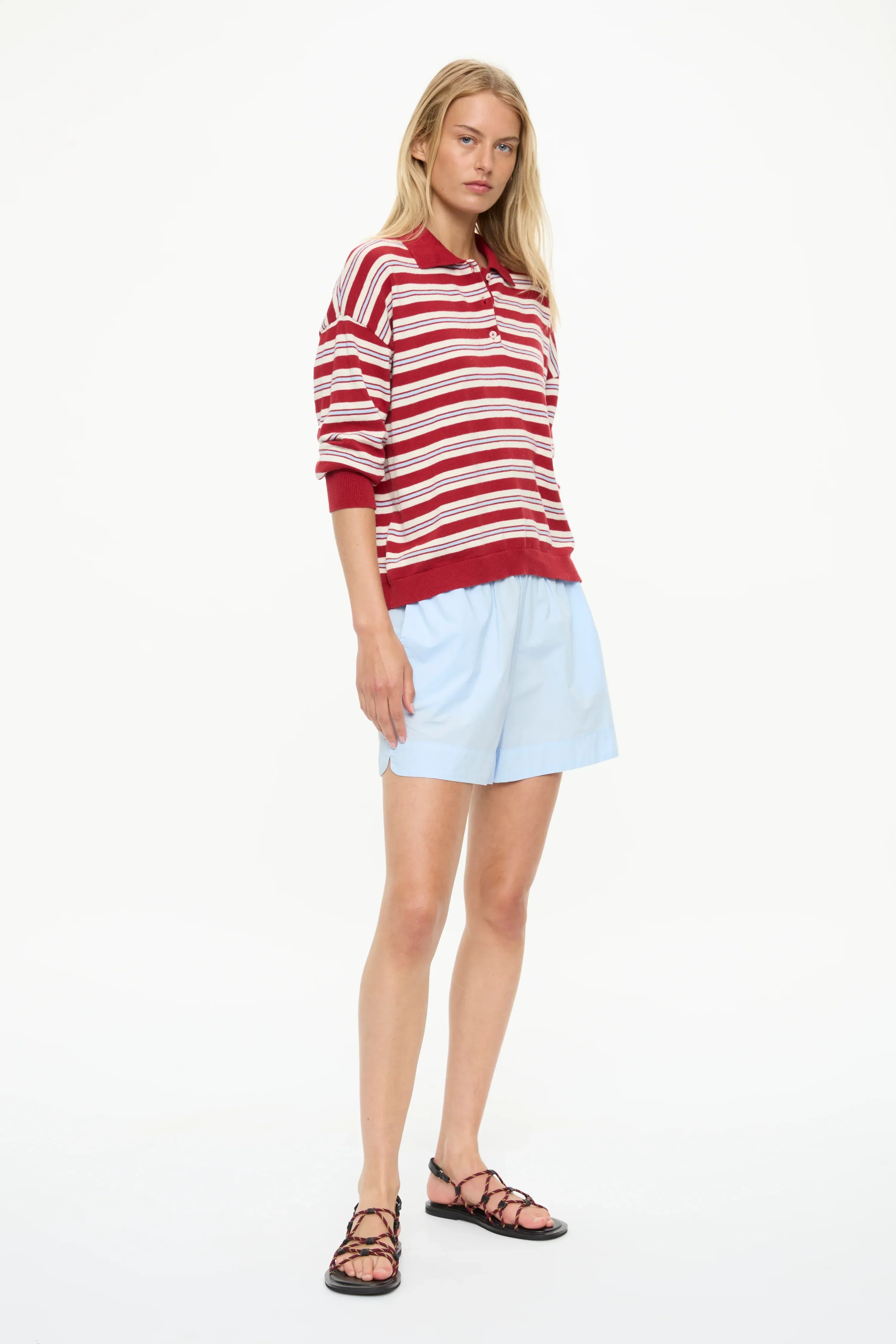 LMND Alto Stripe Polo Salsa / Natural / Sky - Image 2