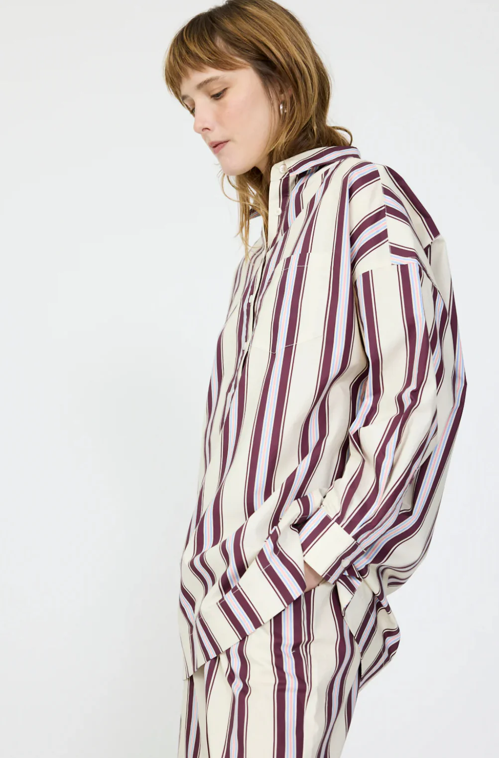 LMND Chiara Half Placket Striped Shirt in Birch / Fig / Grape Mist - Image 7