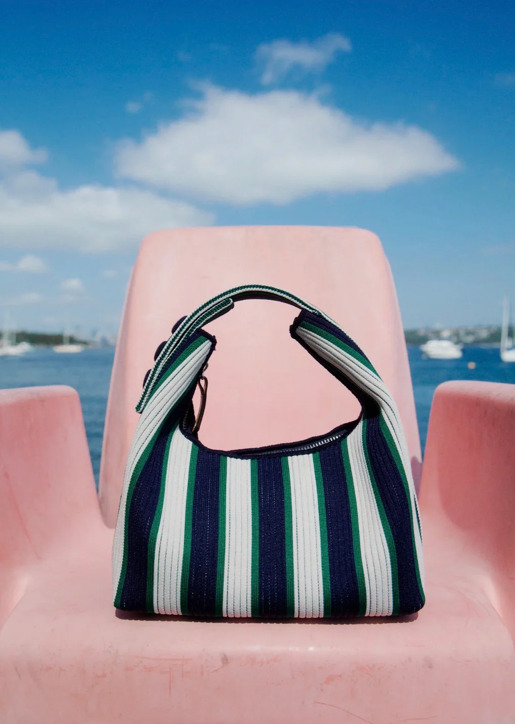 LMND Lilo Mini Bag in Navy/Verde Stripe - Image 4