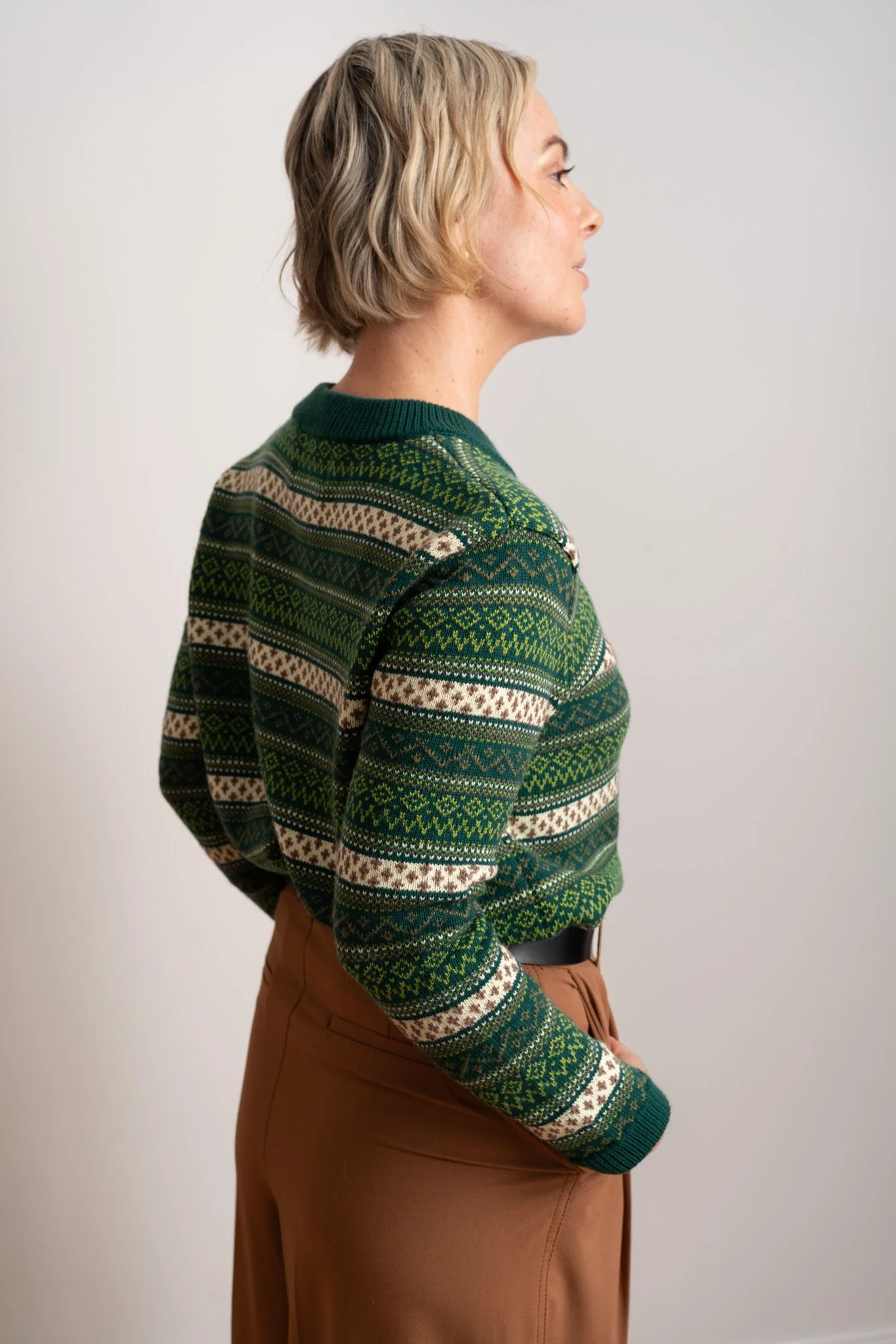 Maxted Ruby Cardigan in Green Fairisle - Image 4