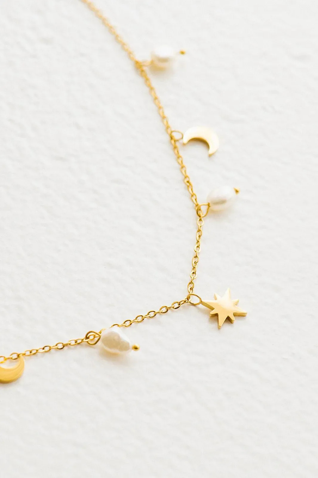Moonstruck Necklace Star & Moon Charms 18kt Gold Plated Necklace - Image 2