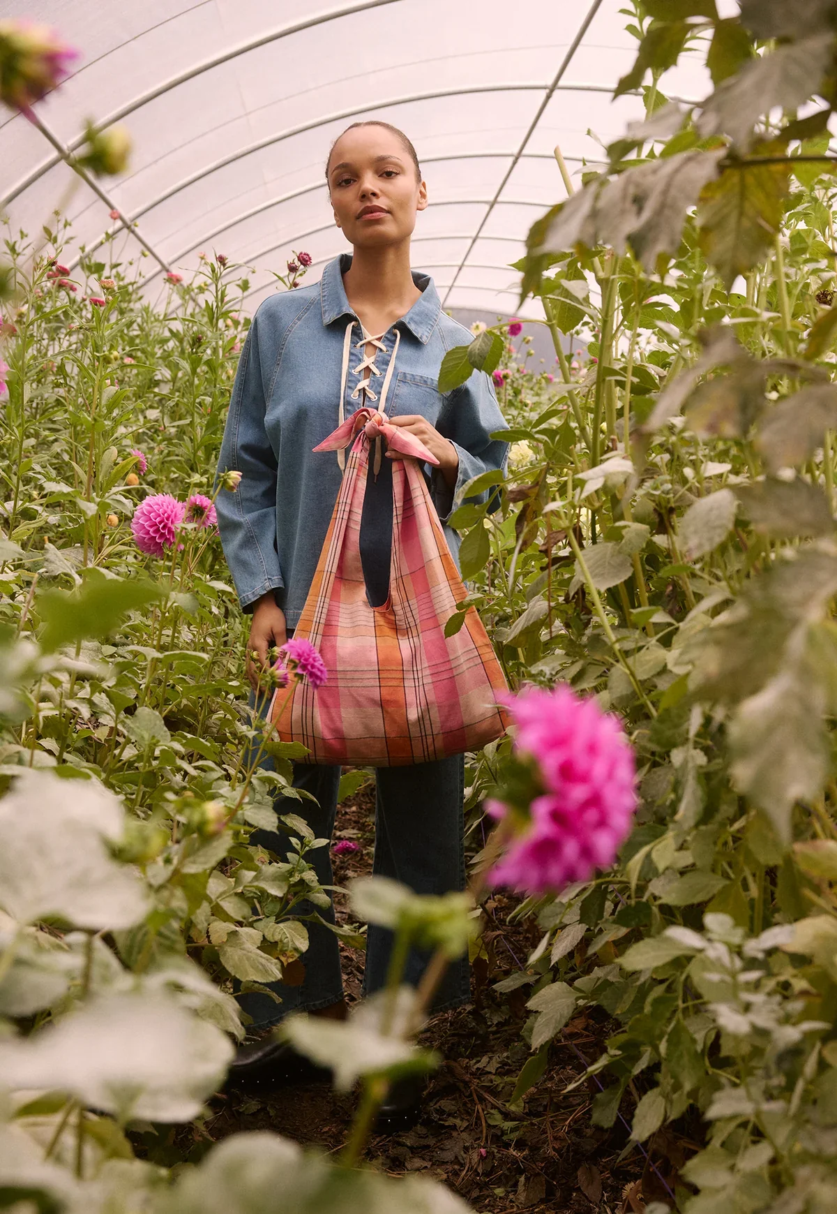 Nancybird Knot Bag in Pink Check - Image 3