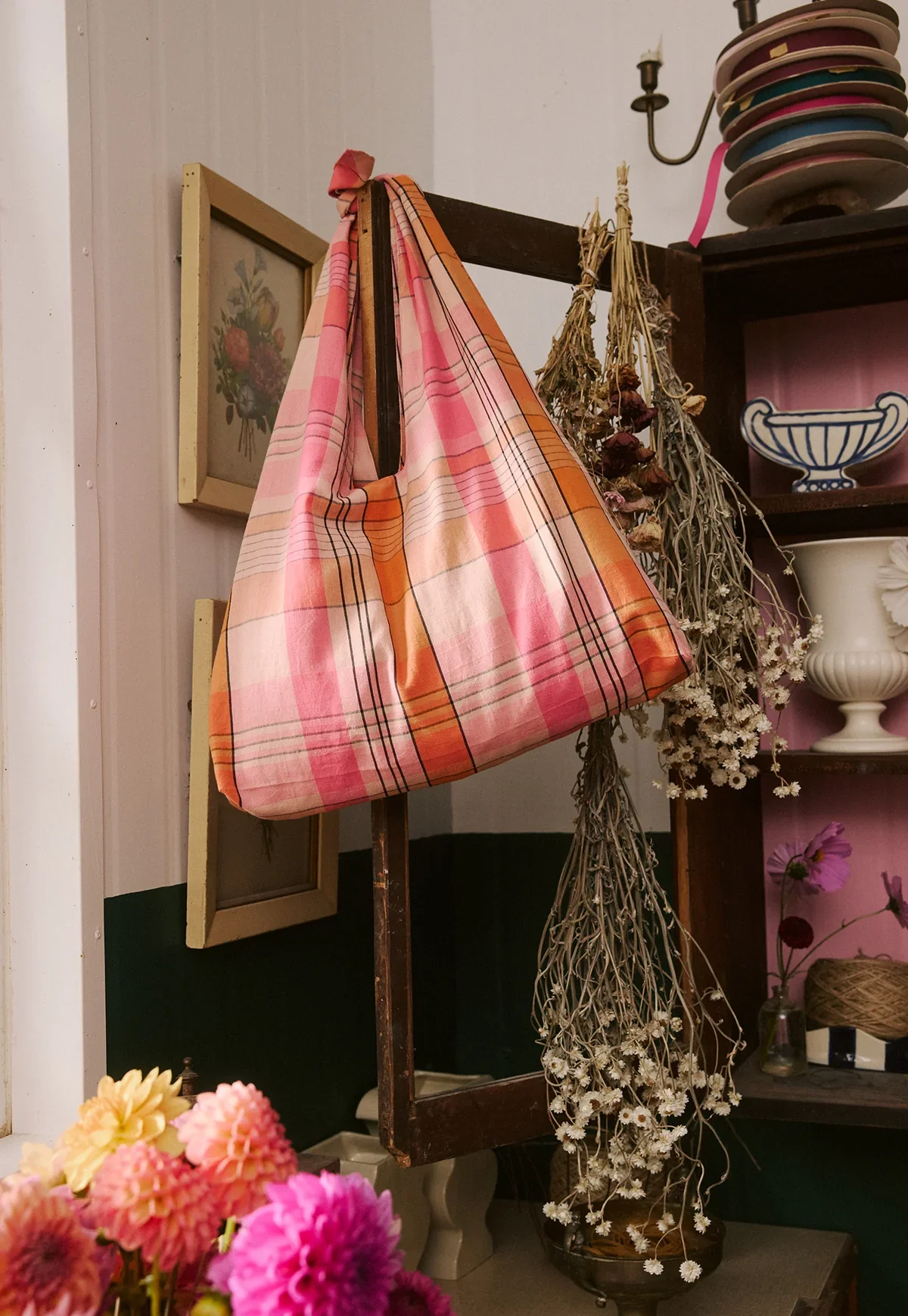 Nancybird Knot Bag in Pink Check - Image 4