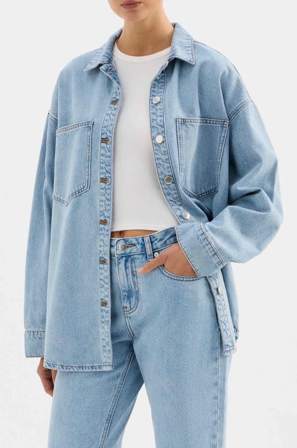 Nude Lucy Organic Denim Overshirt Soft Blue - Image 3
