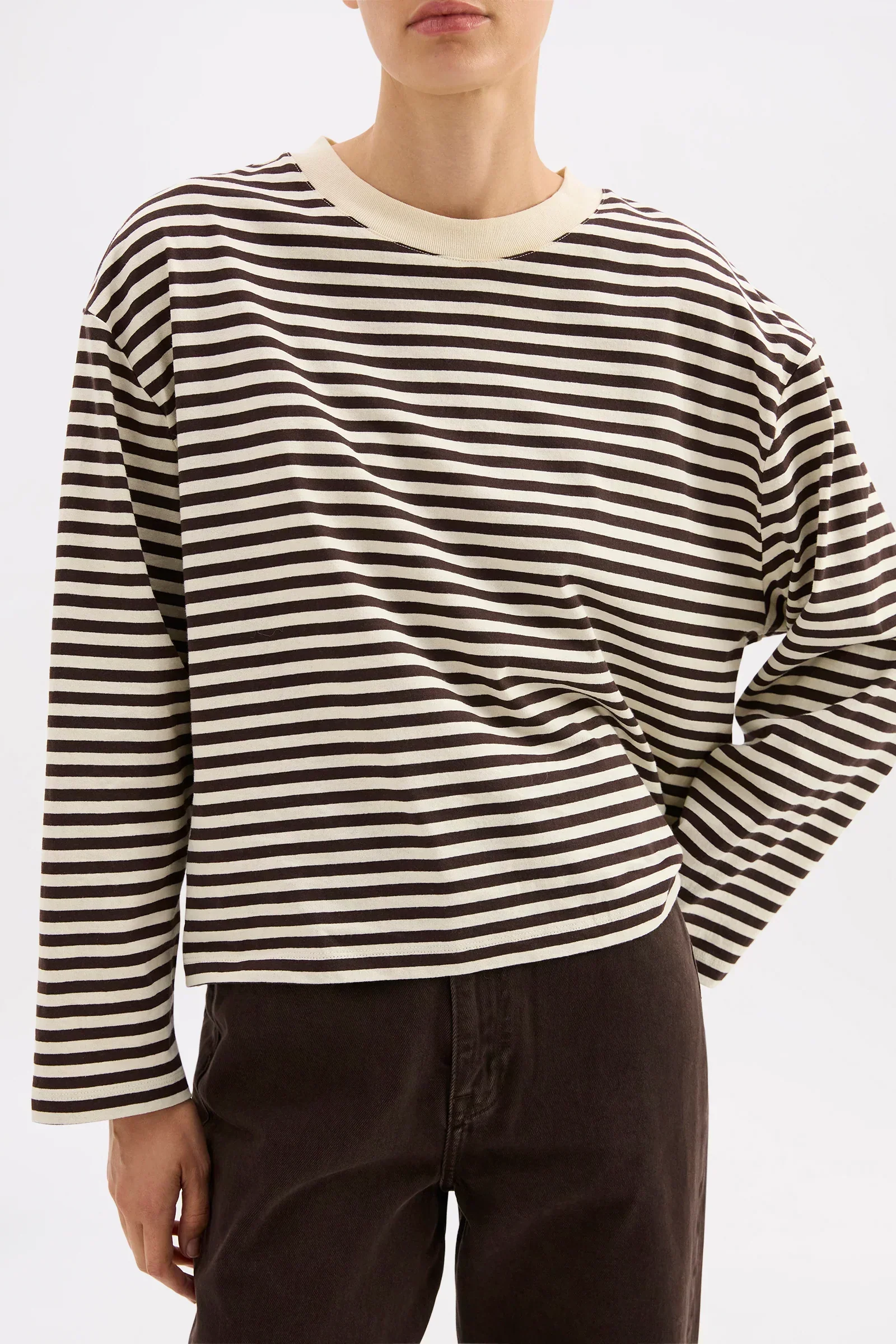 Nude Lucy Organic Striped Long Sleeve Top Espresso - Image 2