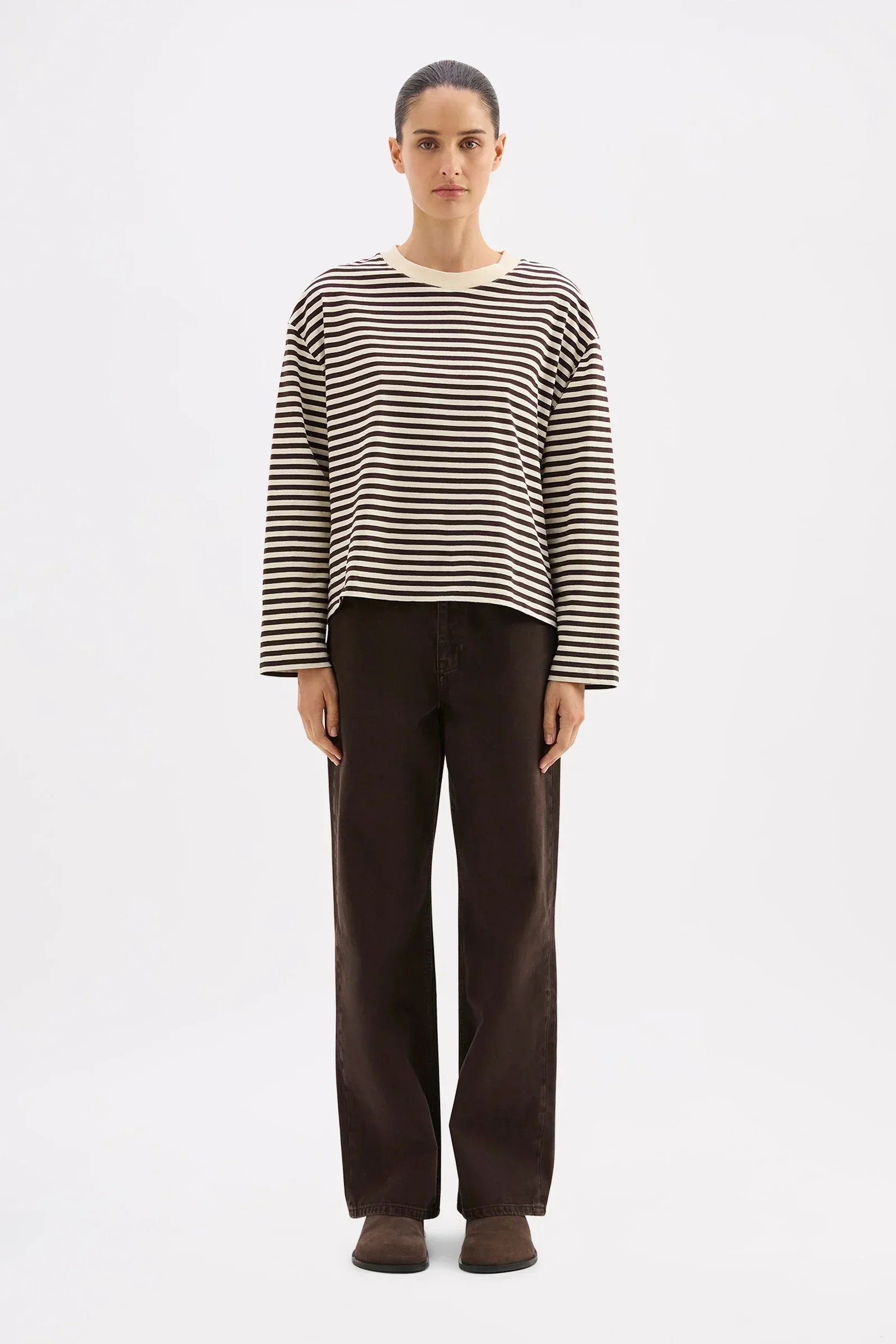 Nude Lucy Organic Striped Long Sleeve Top Espresso - Image 4