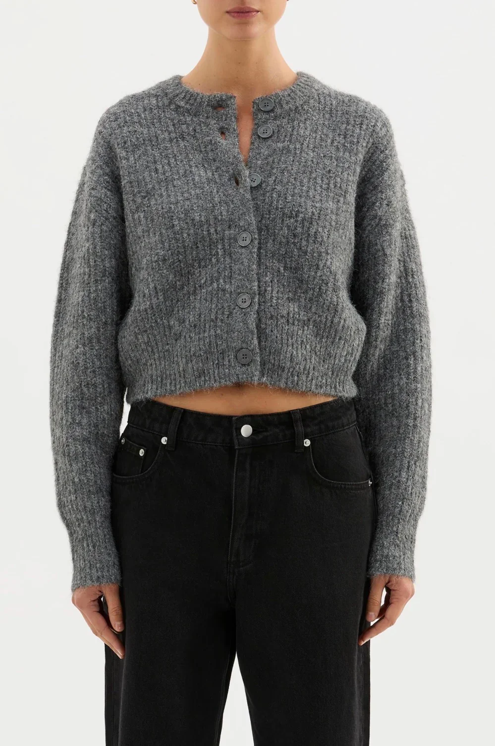 Nude Lucy Nixon Cropped Cardigan Charcoal - Image 2