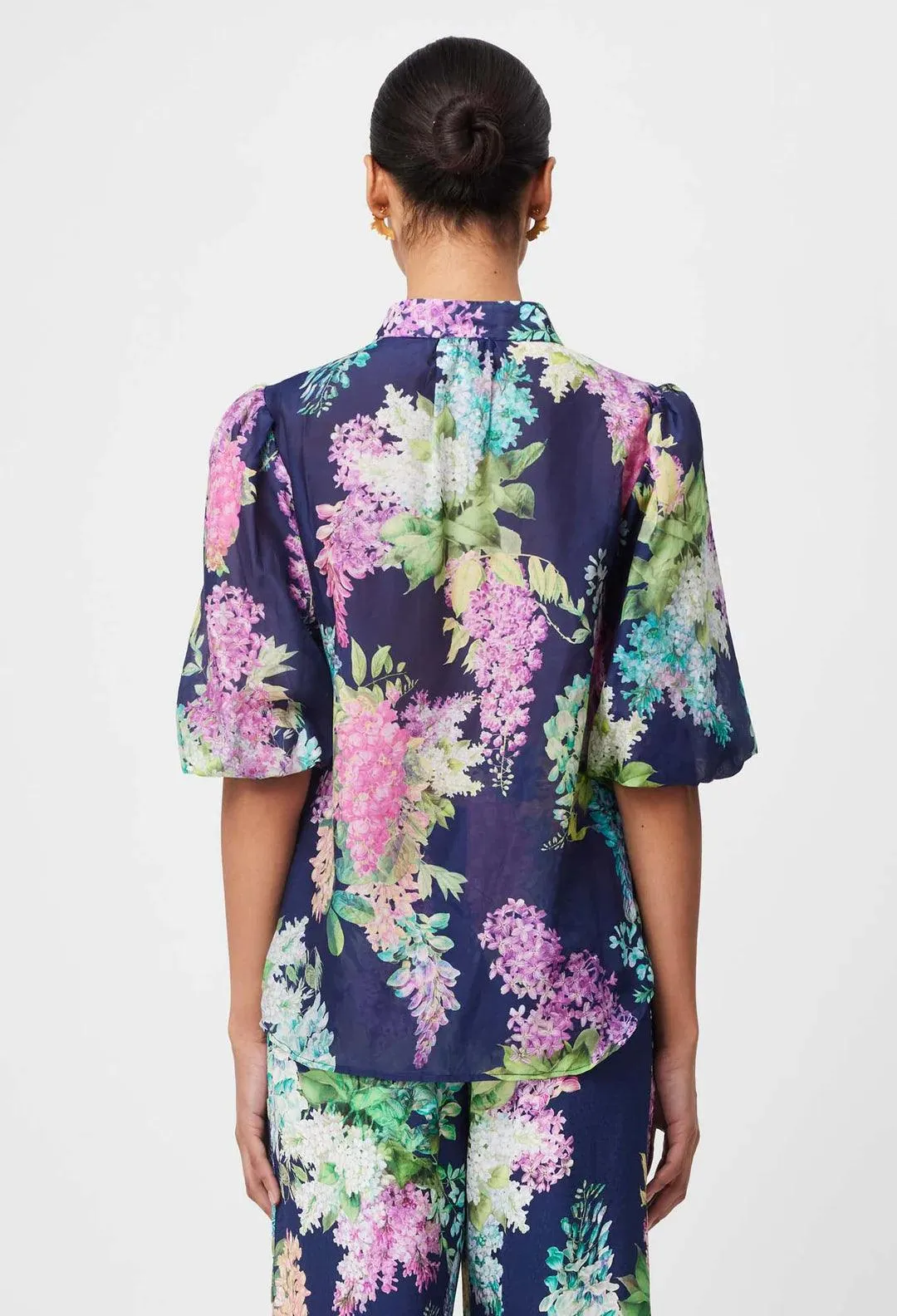 Oncewas Bahia Embroidered Yoke Cotton Silk Volume Sleeve Top - Image 6