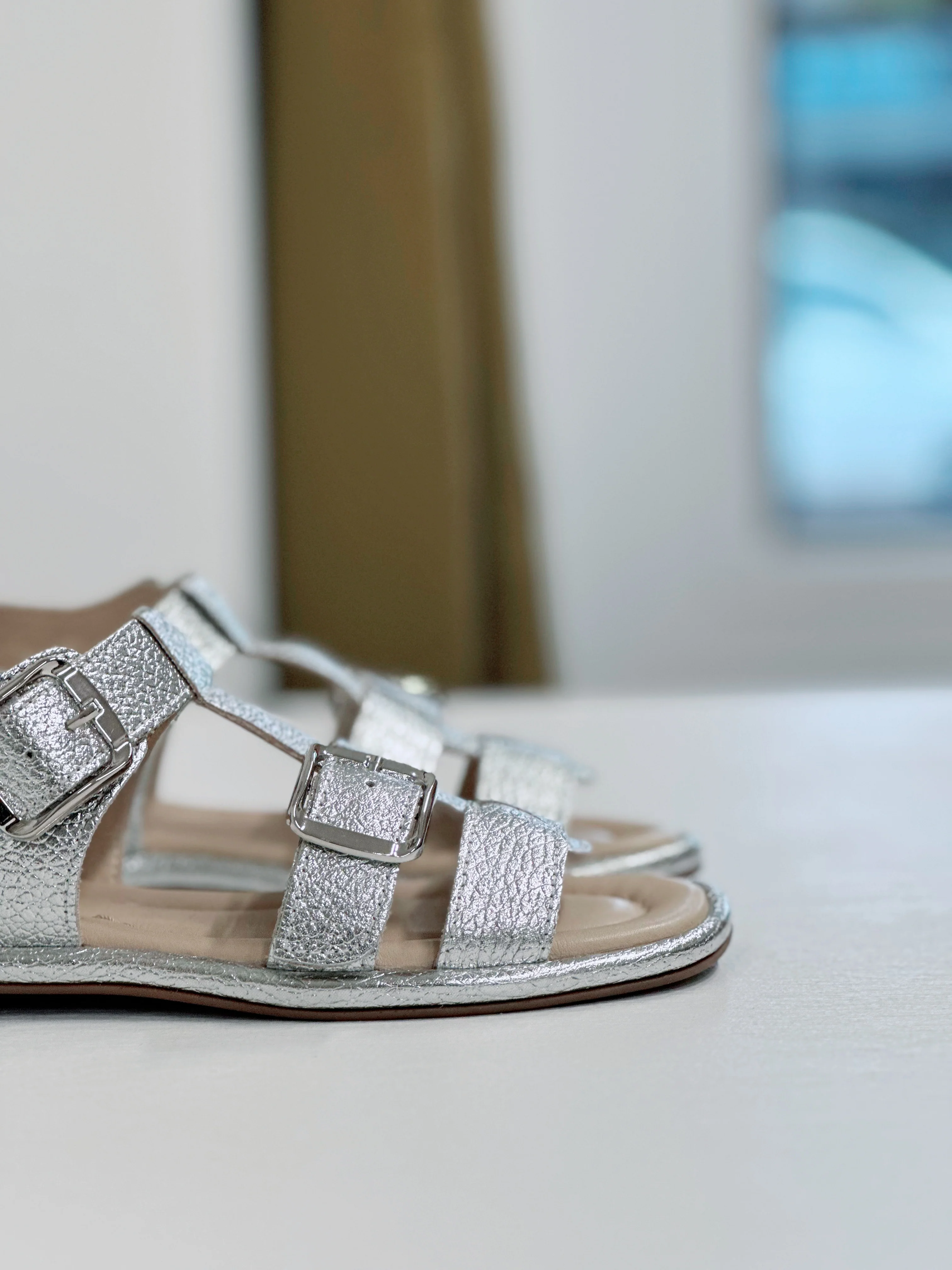 Nu X Neo Pia Metallic Leather Sandals in Silver - Image 4