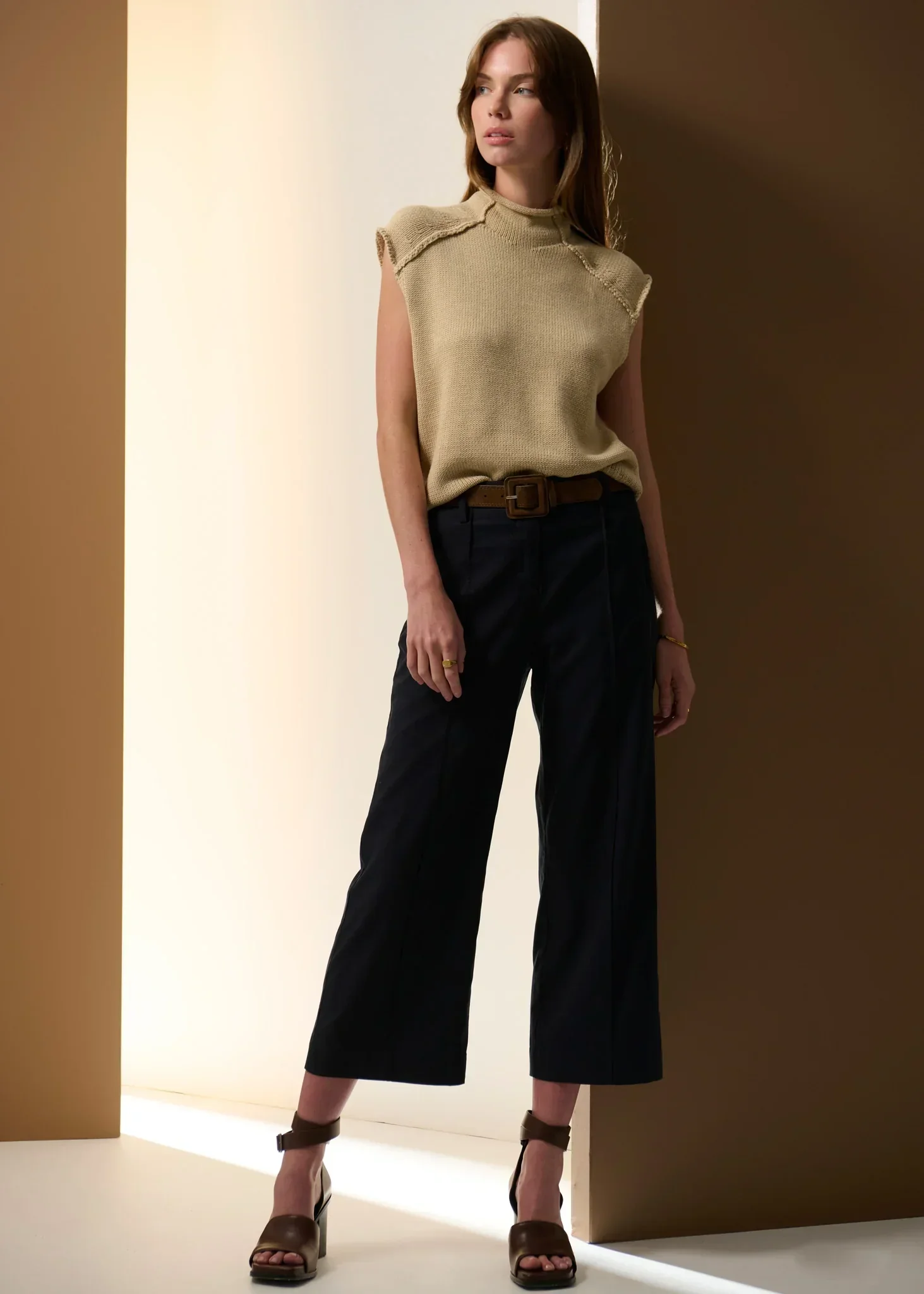 POL Clothing Sable Tank Knit in Pebble - Image 4