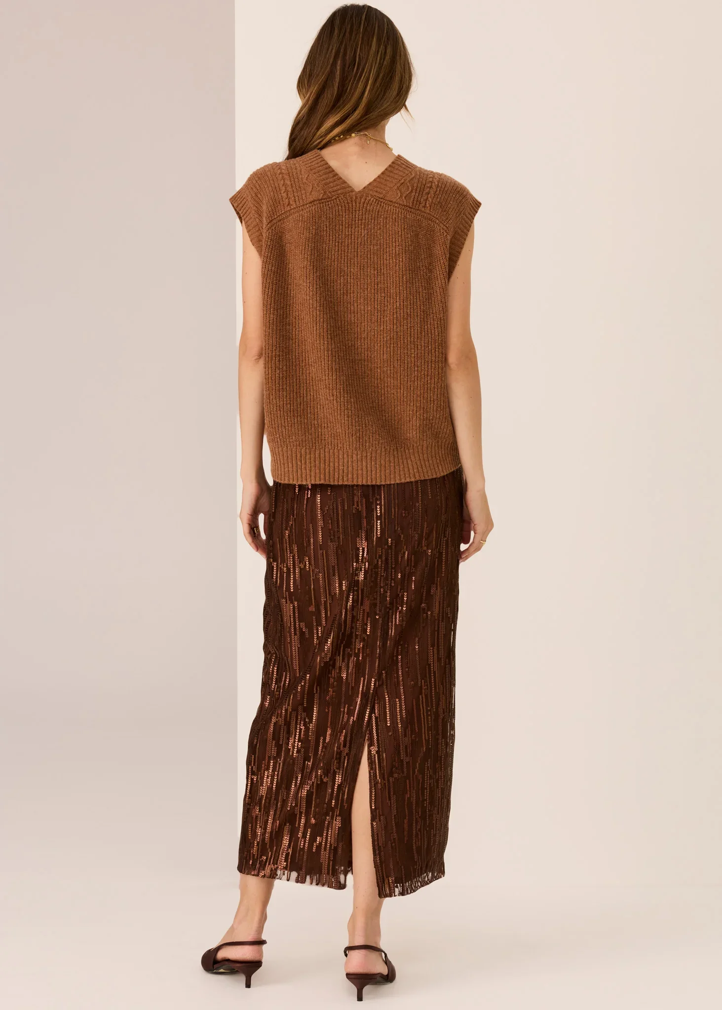 POL Loren Cable Vest Toffee - Image 4