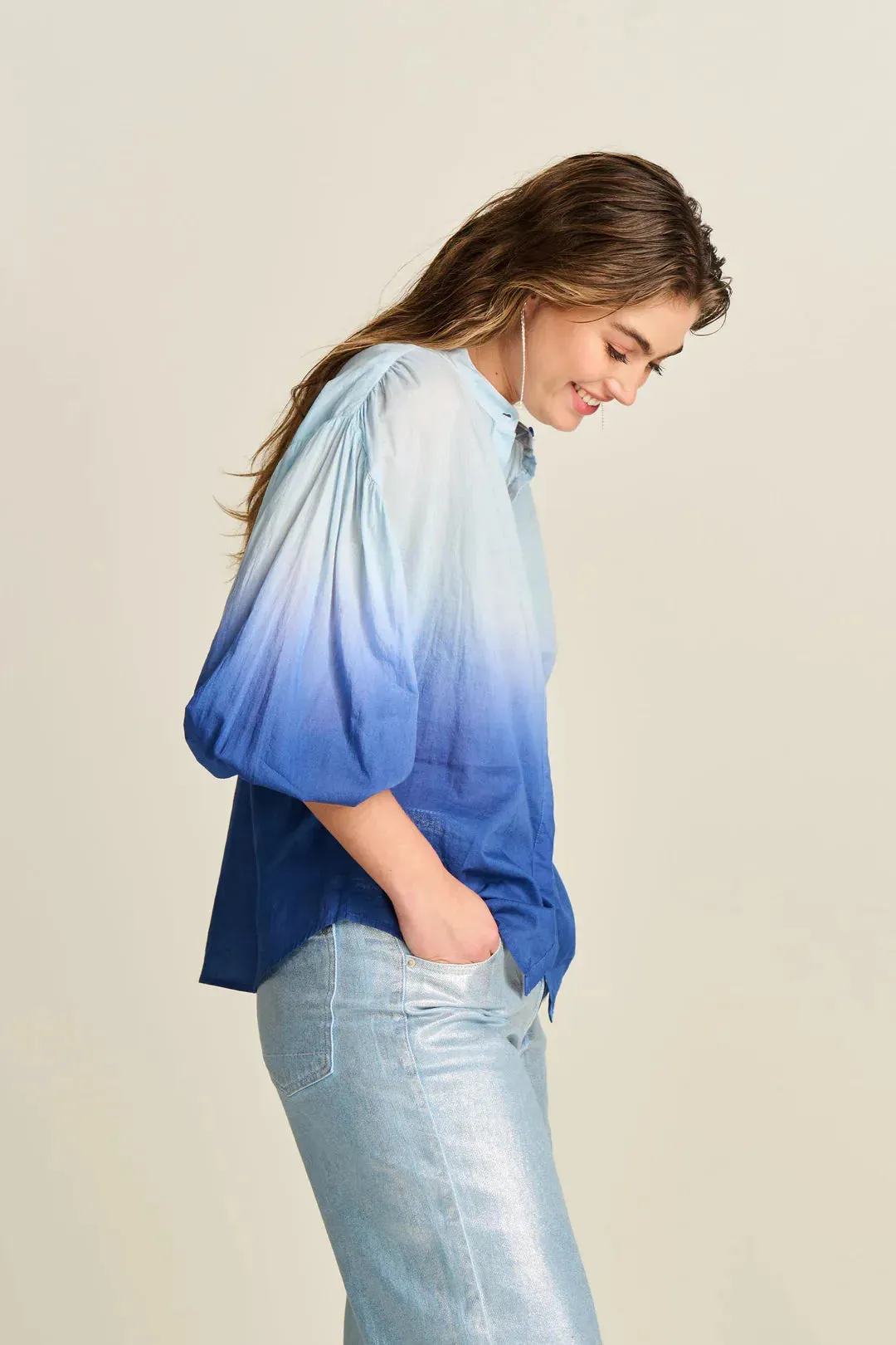 POM Amsterdam Blouse in Faded Ink Blue - Image 3