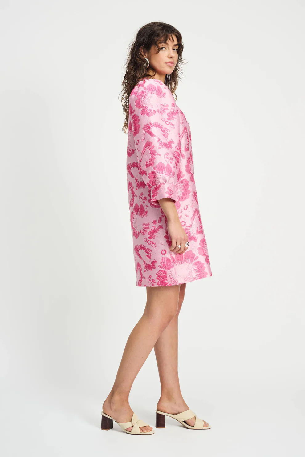 POM Jacquard Dress in Floral Raspberry - Image 3