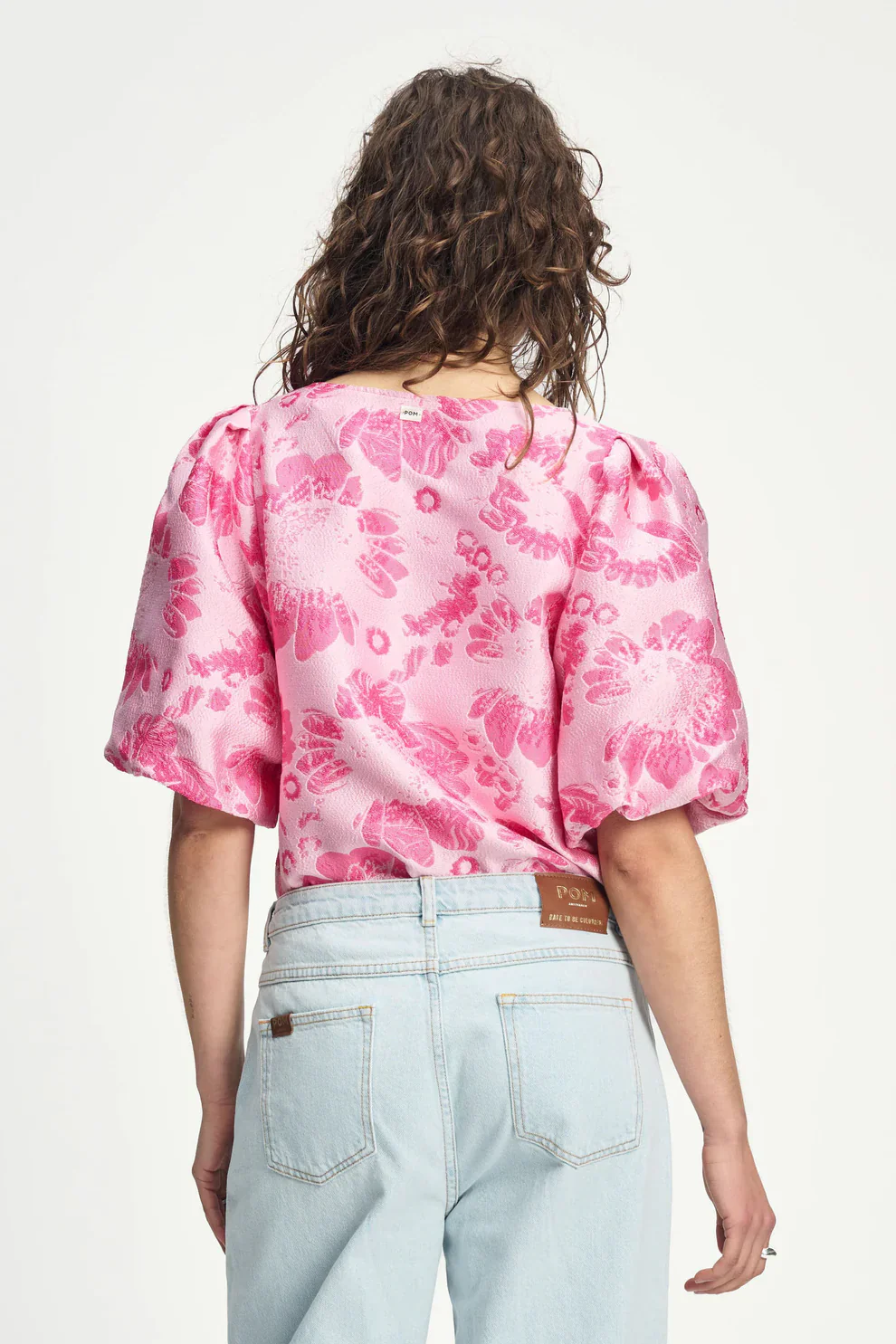 POM Jacquard Top in Floral Jacquard Raspberry - Image 4