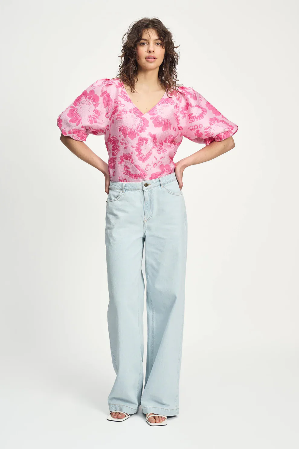 POM Jacquard Top in Floral Jacquard Raspberry - Image 5