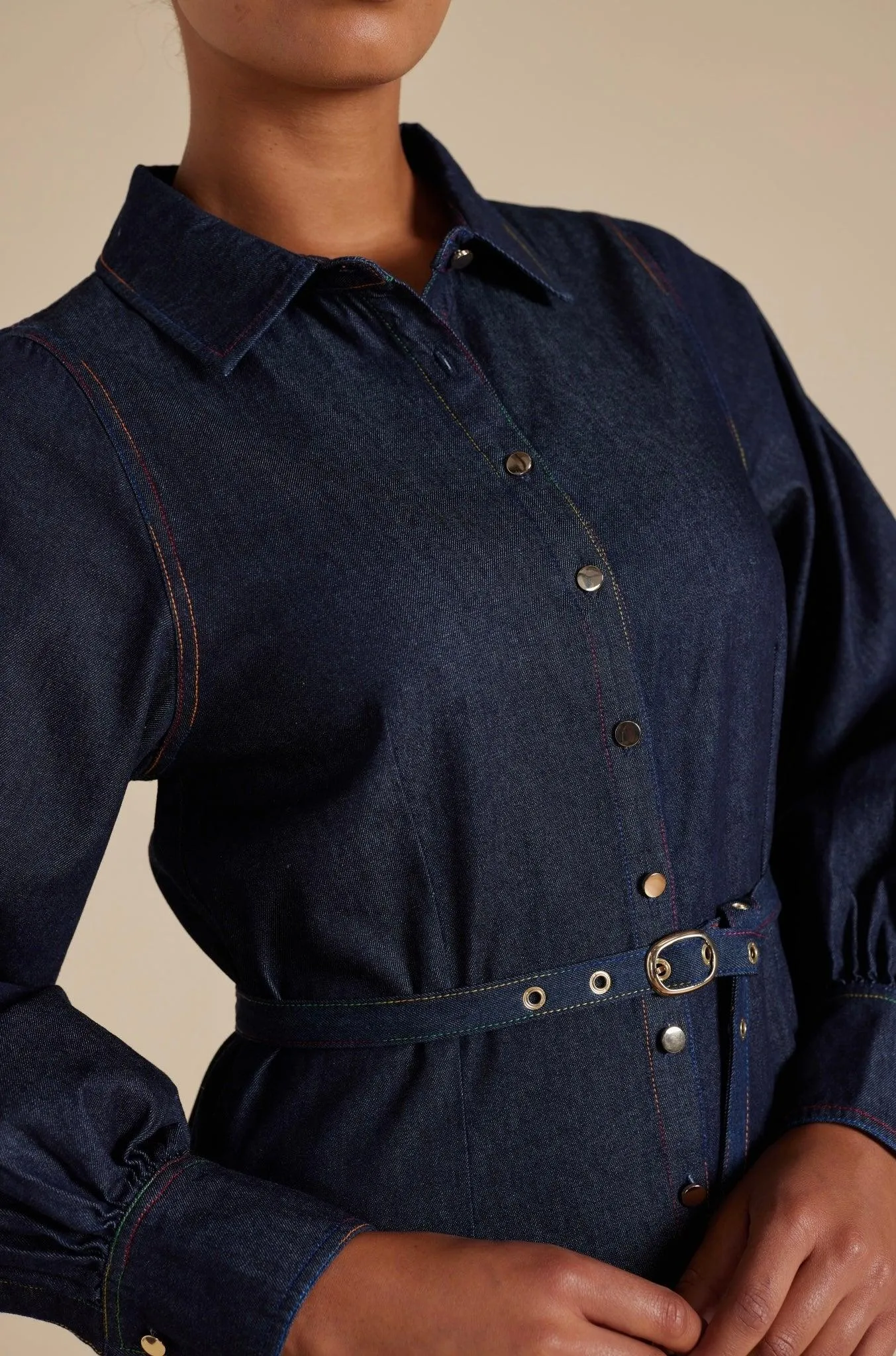 Alessandra Rainbow Tess Dress in Indigo - Image 13