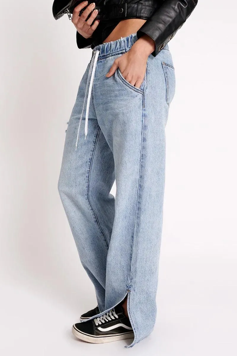 One Teaspoon Roadhouse Drawstring Wide Leg Jean in Salty Dog - Image 4