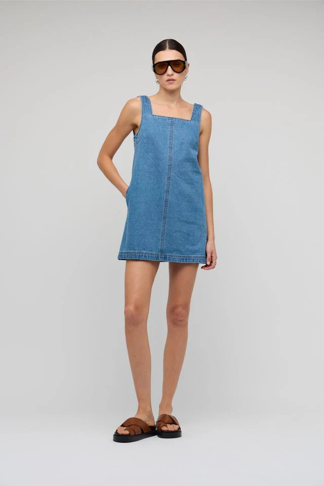 Staple the Label Cassia Denim Mini Dress Mid Blue - Image 2