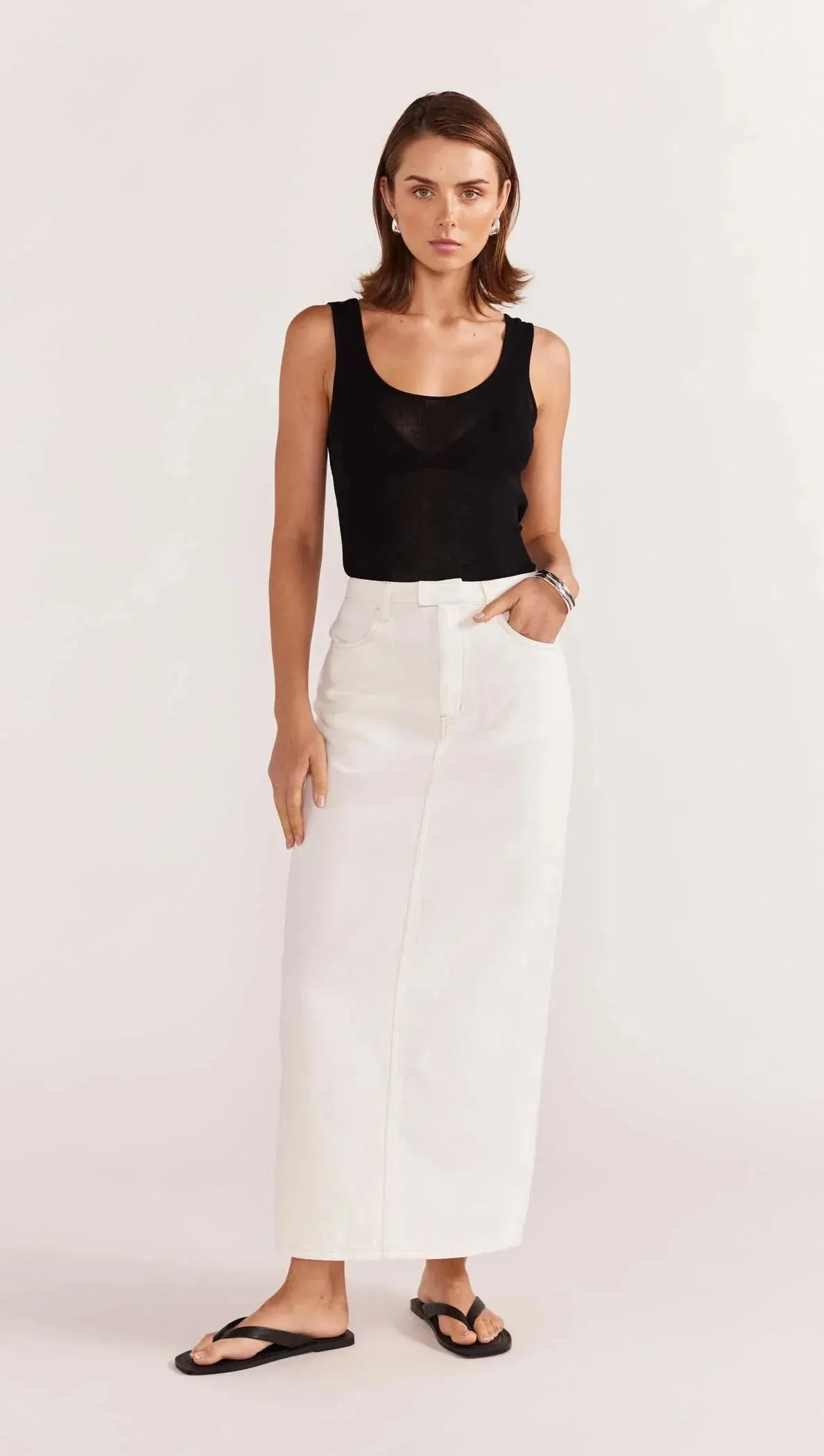 Staple the Label Innes Denim Midi Skirt in White - Image 3