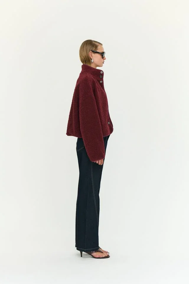 Staple the Label Katya Crop Sherpa Jacket in Merlot - Image 4