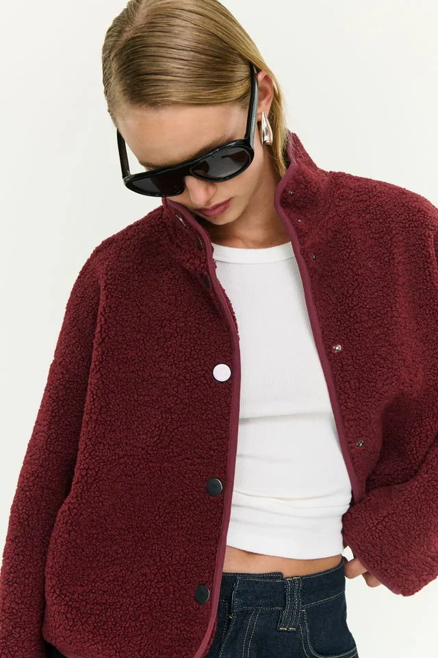 Staple the Label Katya Crop Sherpa Jacket in Merlot - Image 7