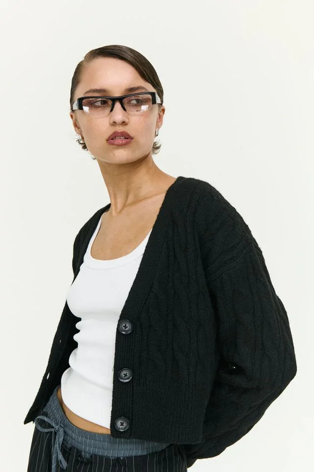 Staple the Label Salem Cable Knit Cardigan Black - Image 2