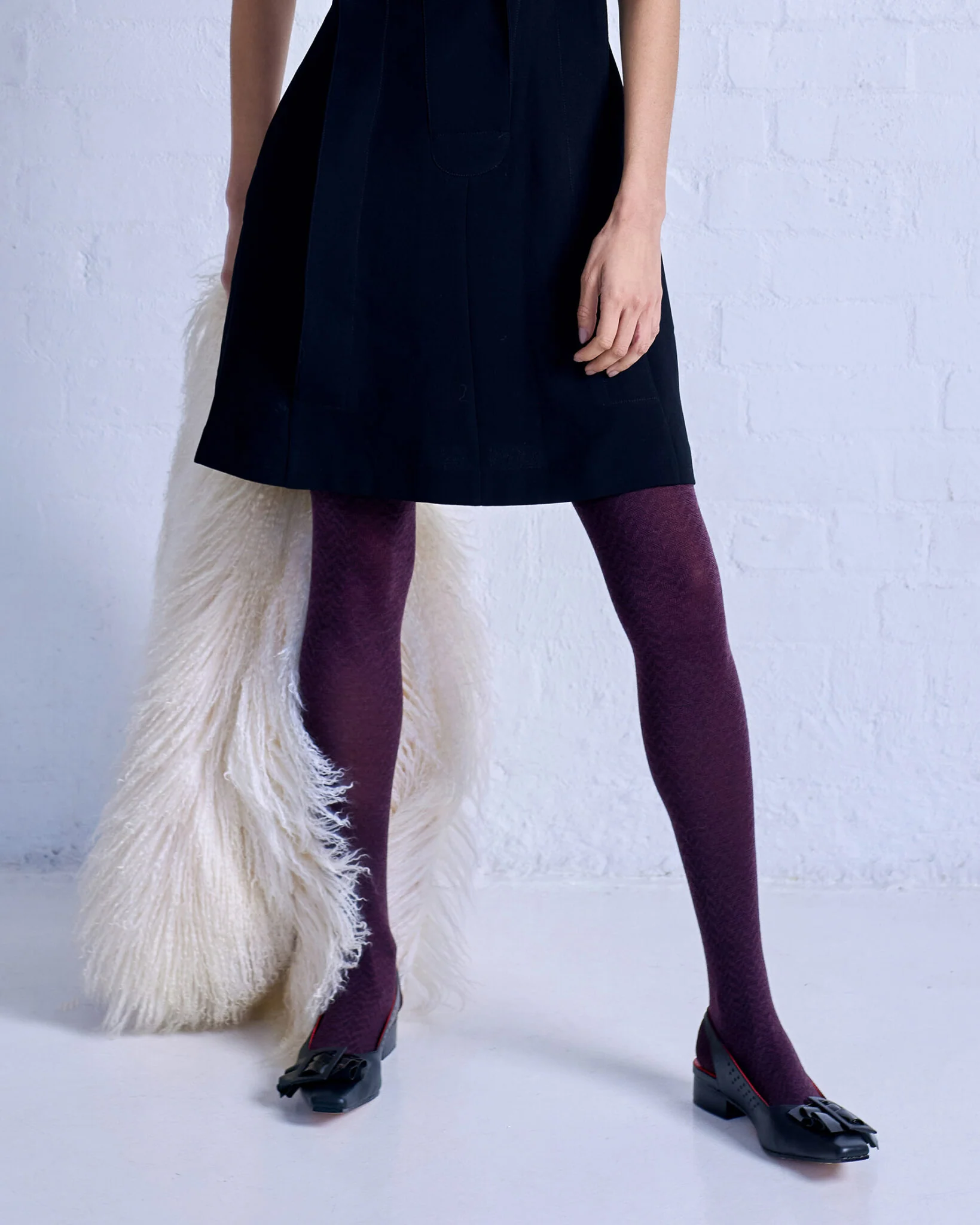 Tightology Herringbone Merino Wool Tights Plum - Image 4