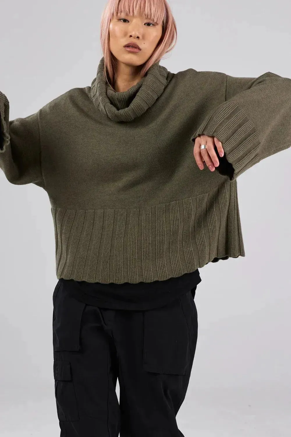 Dref by D Venus Knit Jumper in Olive Branch - Image 3
