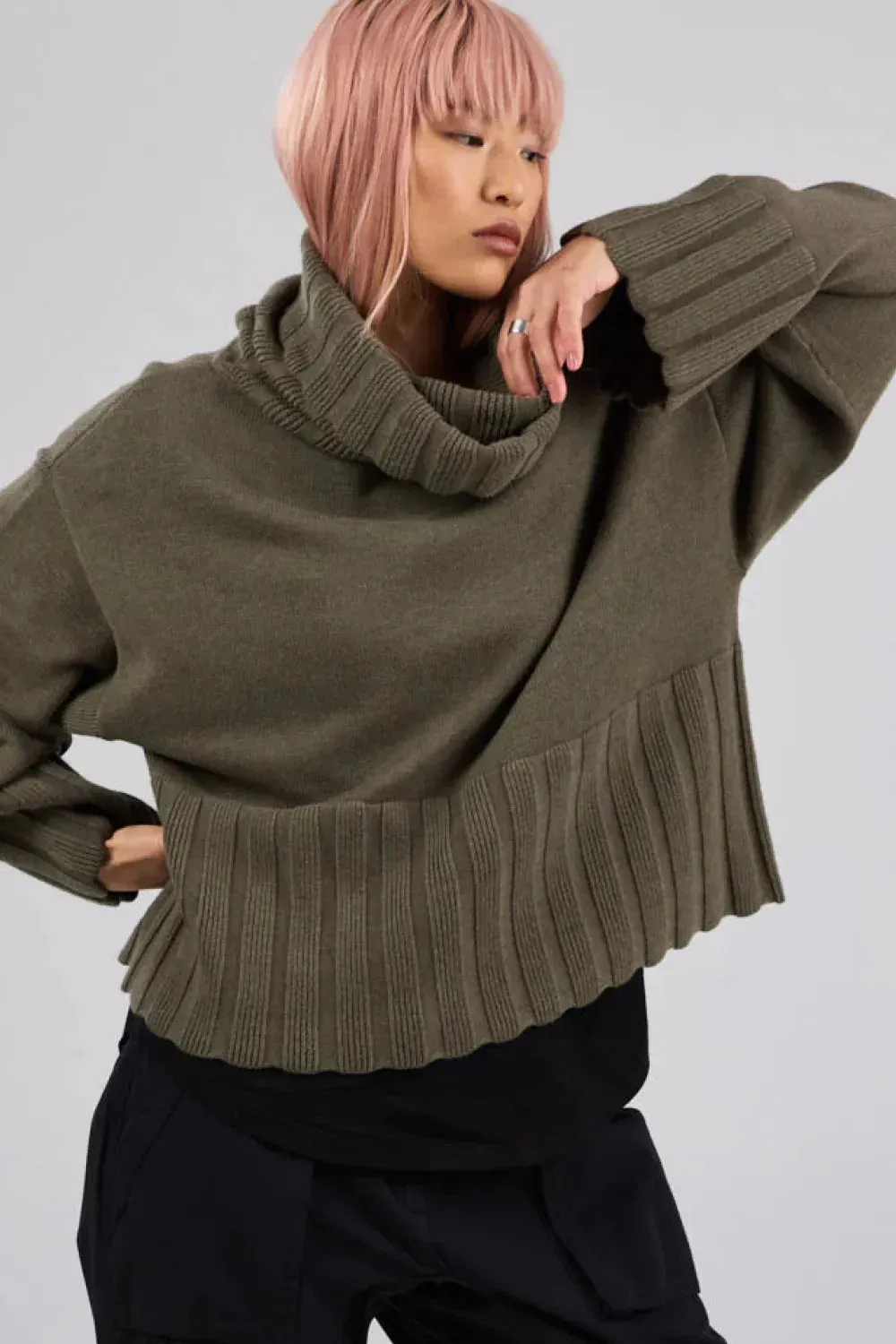 Dref by D Venus Knit Jumper in Olive Branch - Image 5