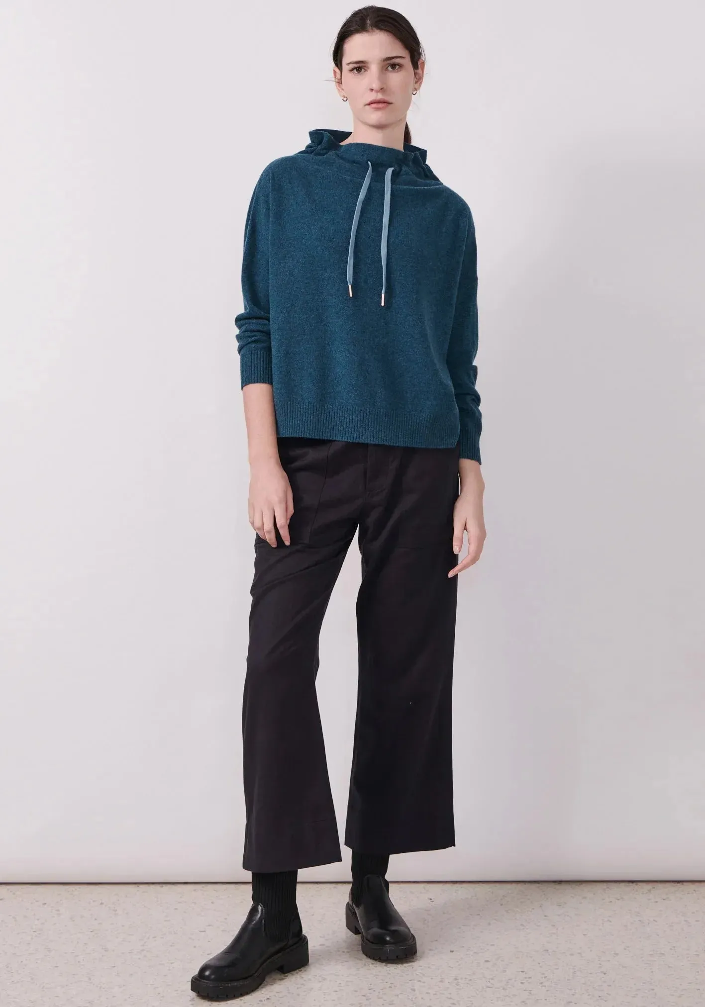 POL Clothing Willow Drawcord Knit in Teal - Image 4